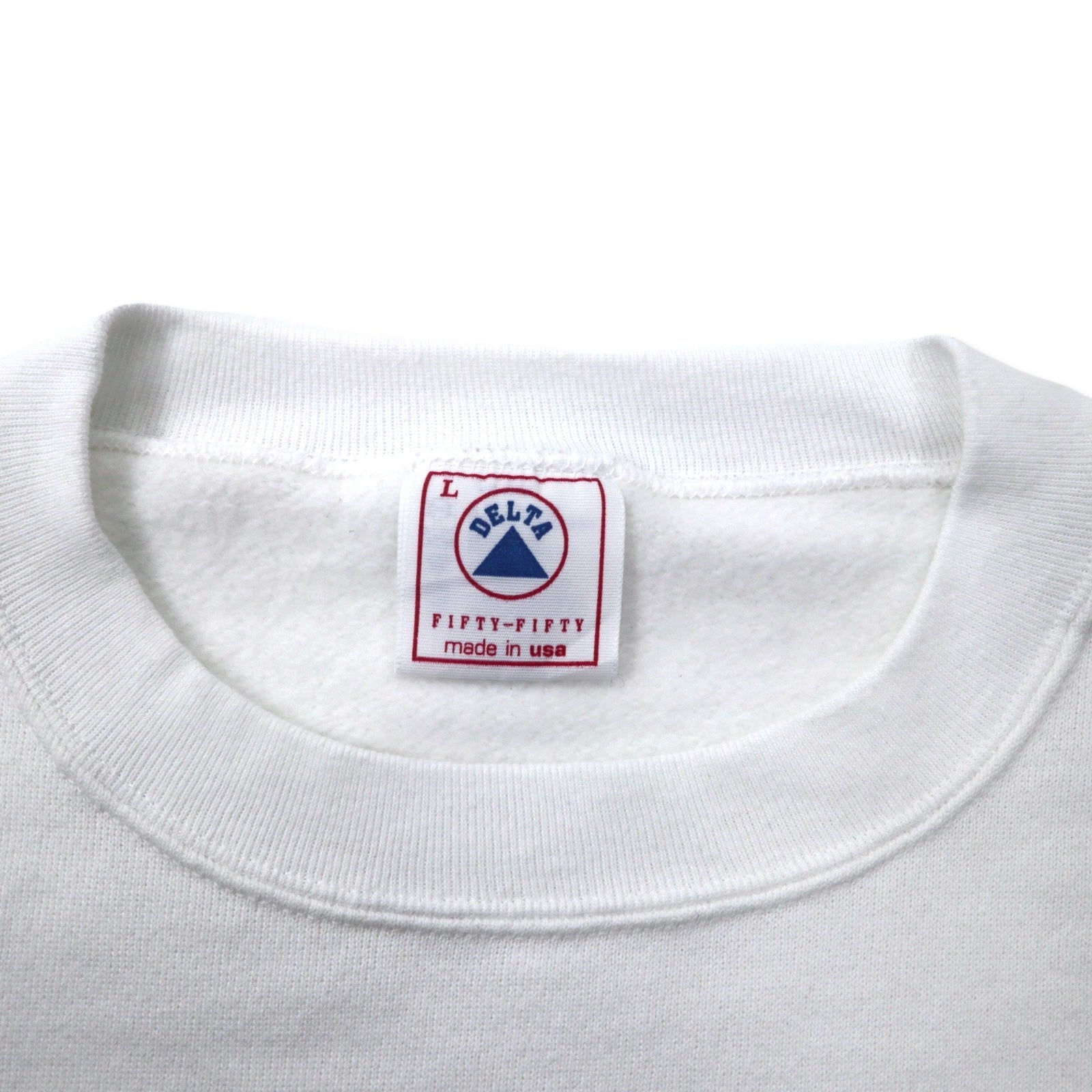 DELTA Made in USA Anni '90 Felpa stampata FIFTY-FIFTY L Bianca Cotone Felpata all'interno MOST VALUABLE DAD