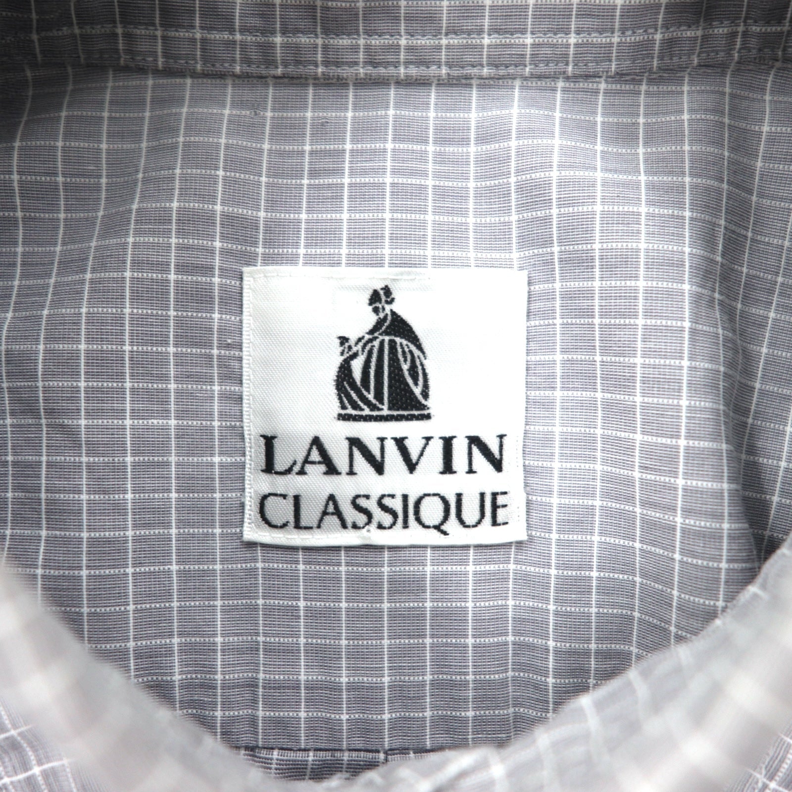 LANVIN CLASSIQUE Anni '90 Camicia button-down S Grigia Cotone a quadri Windowpane