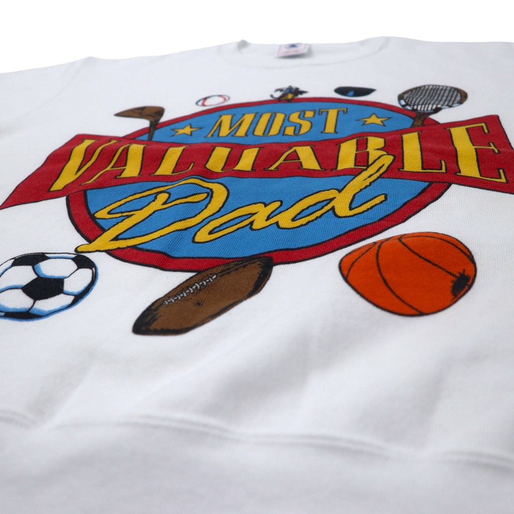 DELTA Made in USA Anni '90 Felpa stampata FIFTY-FIFTY L Bianca Cotone Felpata all'interno MOST VALUABLE DAD