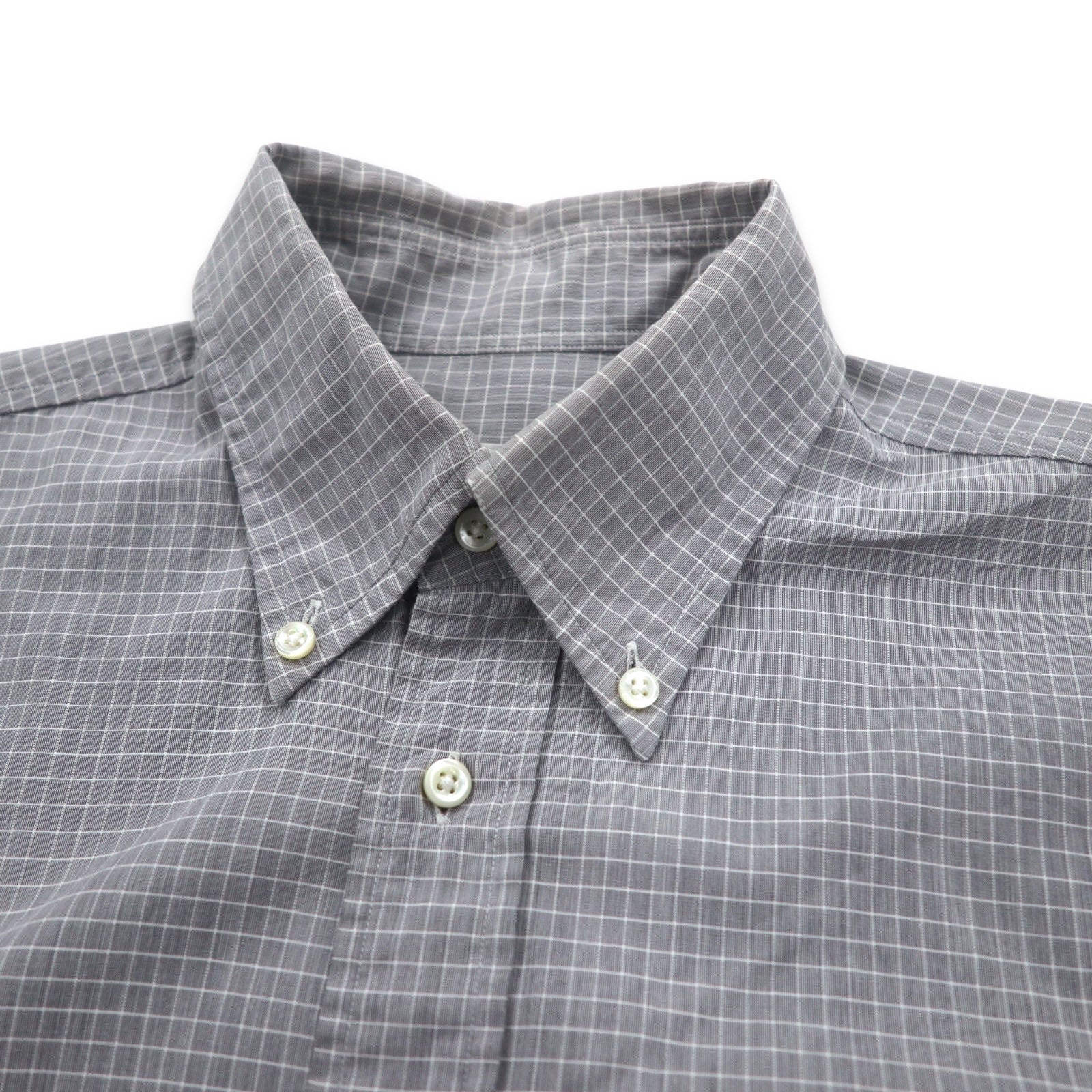 LANVIN CLASSIQUE Anni '90 Camicia button-down S Grigia Cotone a quadri Windowpane