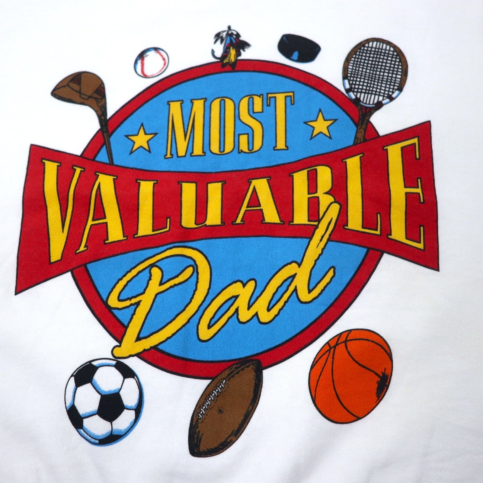 DELTA Made in USA Anni '90 Felpa stampata FIFTY-FIFTY L Bianca Cotone Felpata all'interno MOST VALUABLE DAD