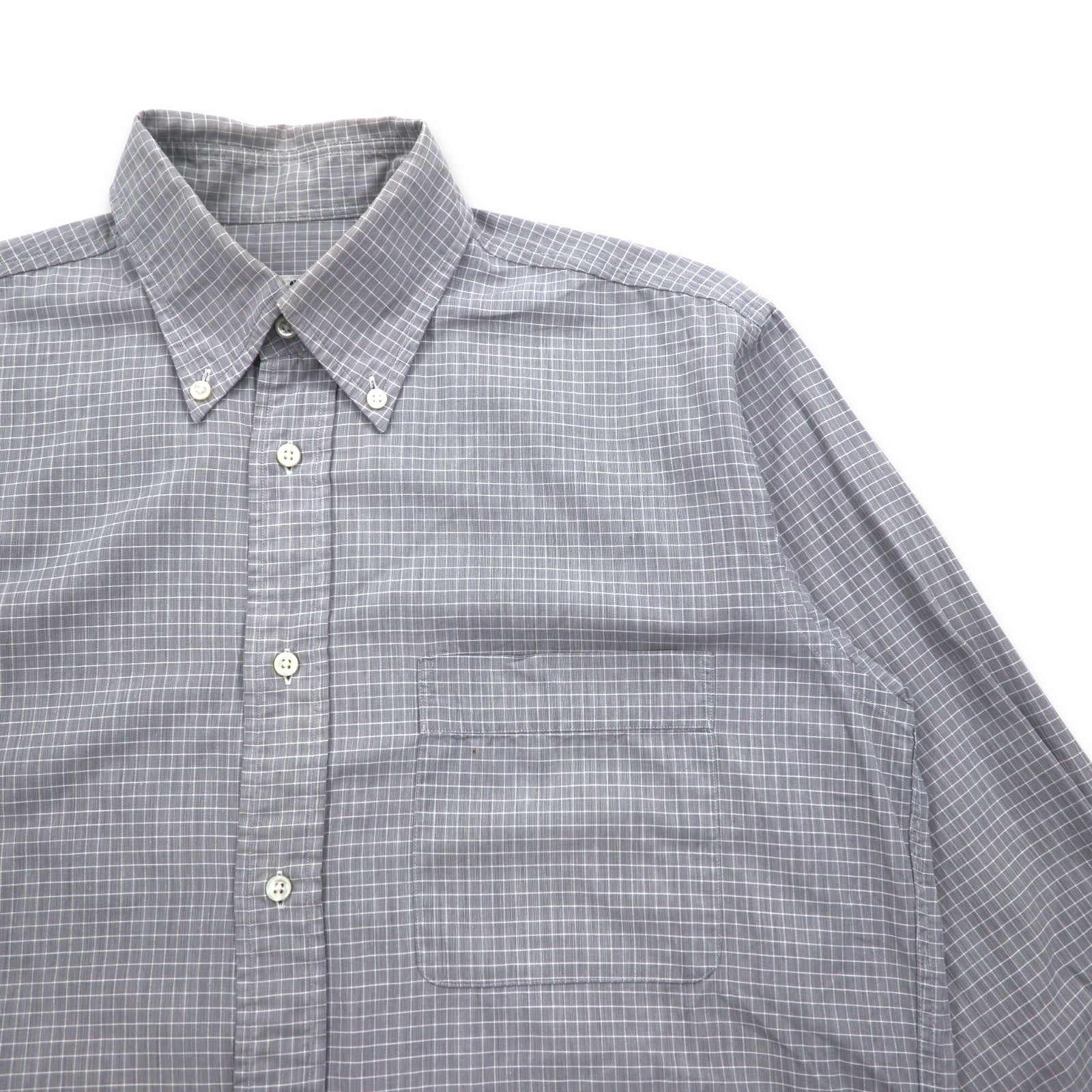 LANVIN CLASSIQUE Anni '90 Camicia button-down S Grigia Cotone a quadri Windowpane