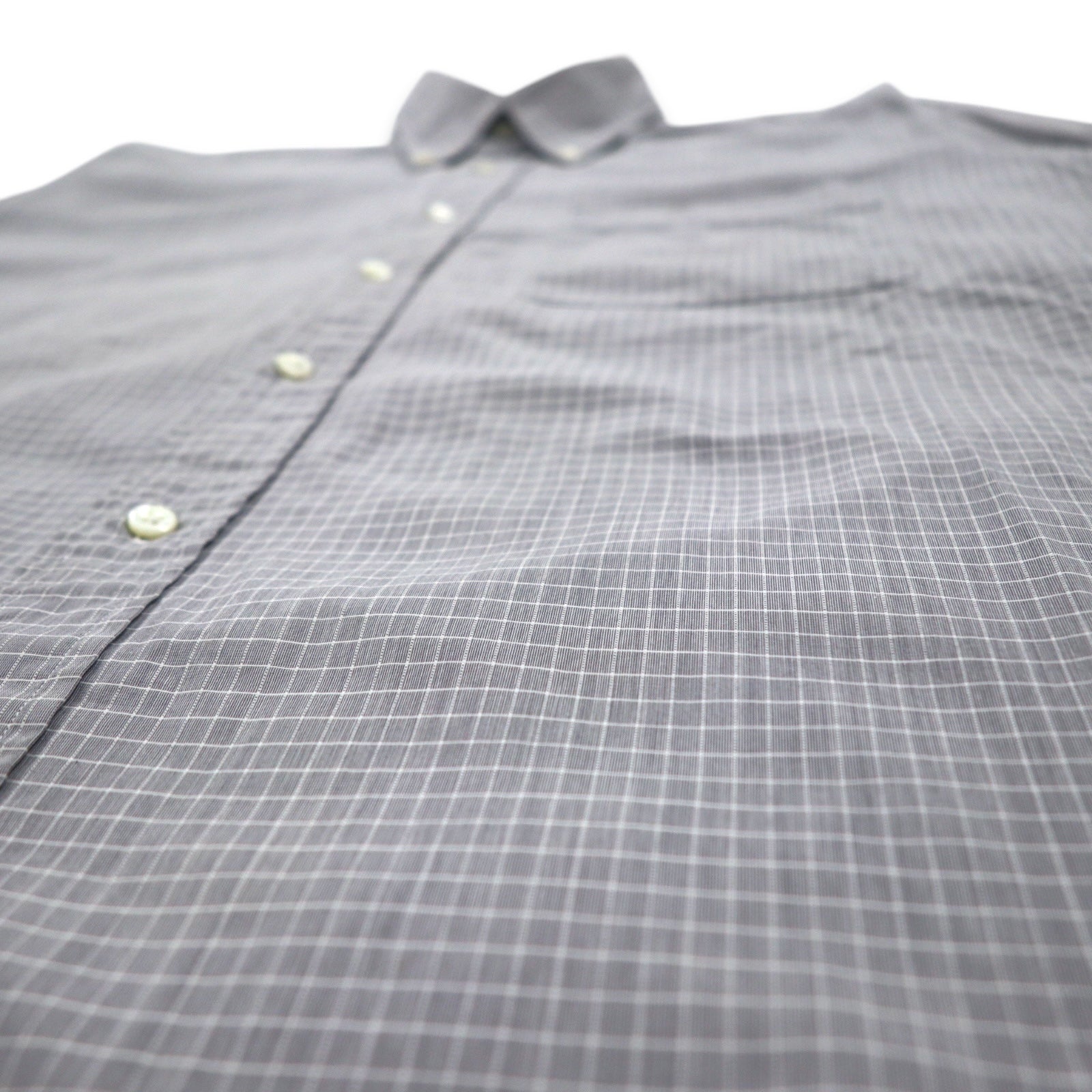 LANVIN CLASSIQUE Anni '90 Camicia button-down S Grigia Cotone a quadri Windowpane