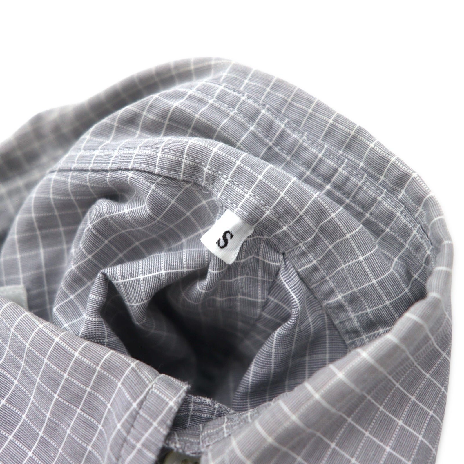 LANVIN CLASSIQUE Anni '90 Camicia button-down S Grigia Cotone a quadri Windowpane