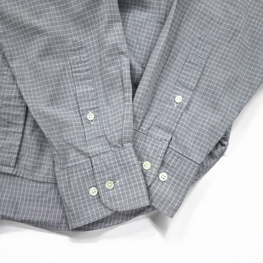 LANVIN CLASSIQUE Anni '90 Camicia button-down S Grigia Cotone a quadri Windowpane