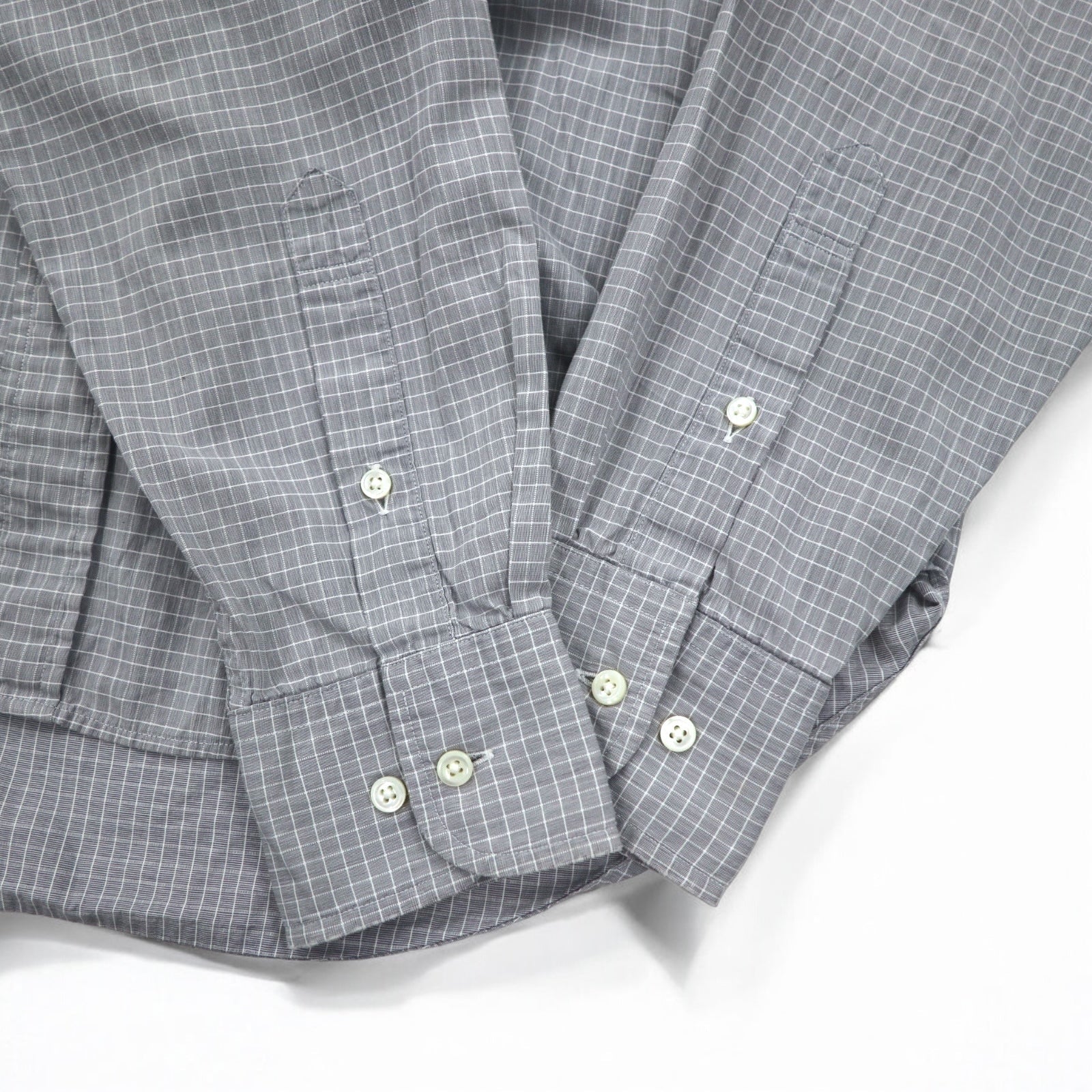 LANVIN CLASSIQUE Anni '90 Camicia button-down S Grigia Cotone a quadri Windowpane