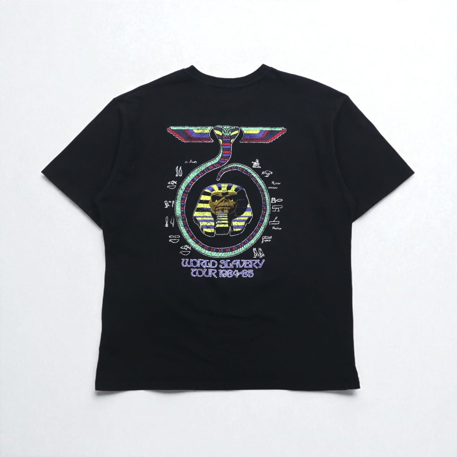 IRON MAIDEN WORLD SLAVERN TOUR 1984-85 T-shirt da rock band, taglia M, nero, stampa fronte-retro, PULL&BEAR, made in Turchia