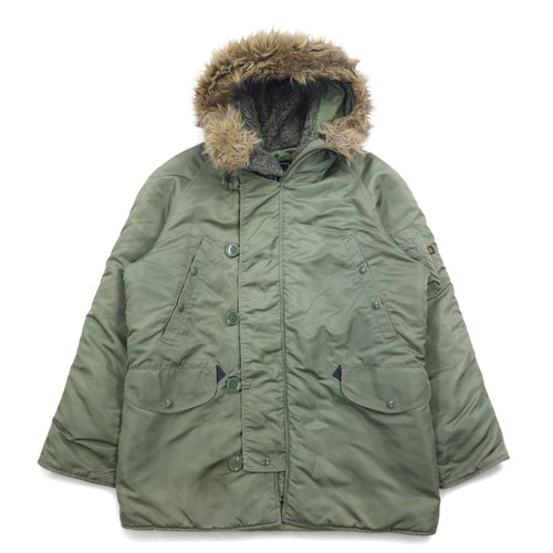 ALPHA INDUSTRIES INC N-3B Giubbotto Aviatore M Cachi Poliestere Coulisse Pelliccia Staccabile MIL-J-6279