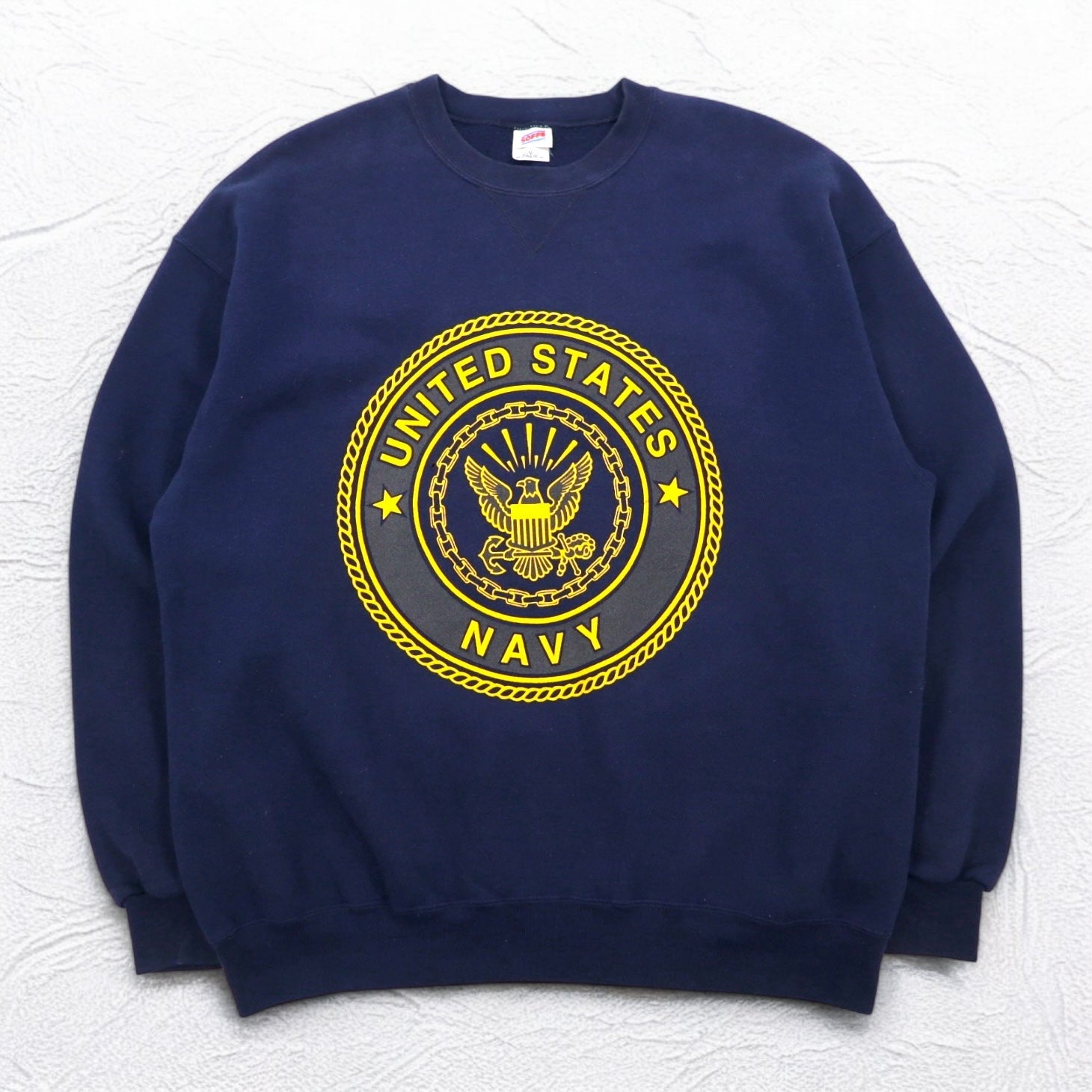 Vintage Anni '90 USA Made US NAVY Felpa SOFFE XL Navy Stampa su due lati Militare