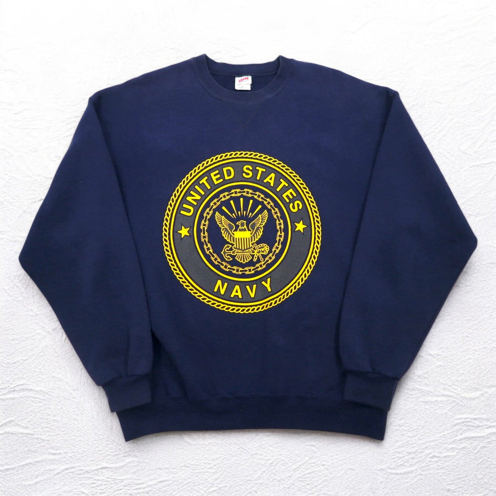 Vintage 90s USA Made US NAVY Sweatshirt SOFFE スウェット XL ネイビー 両面プリント ミリタリー