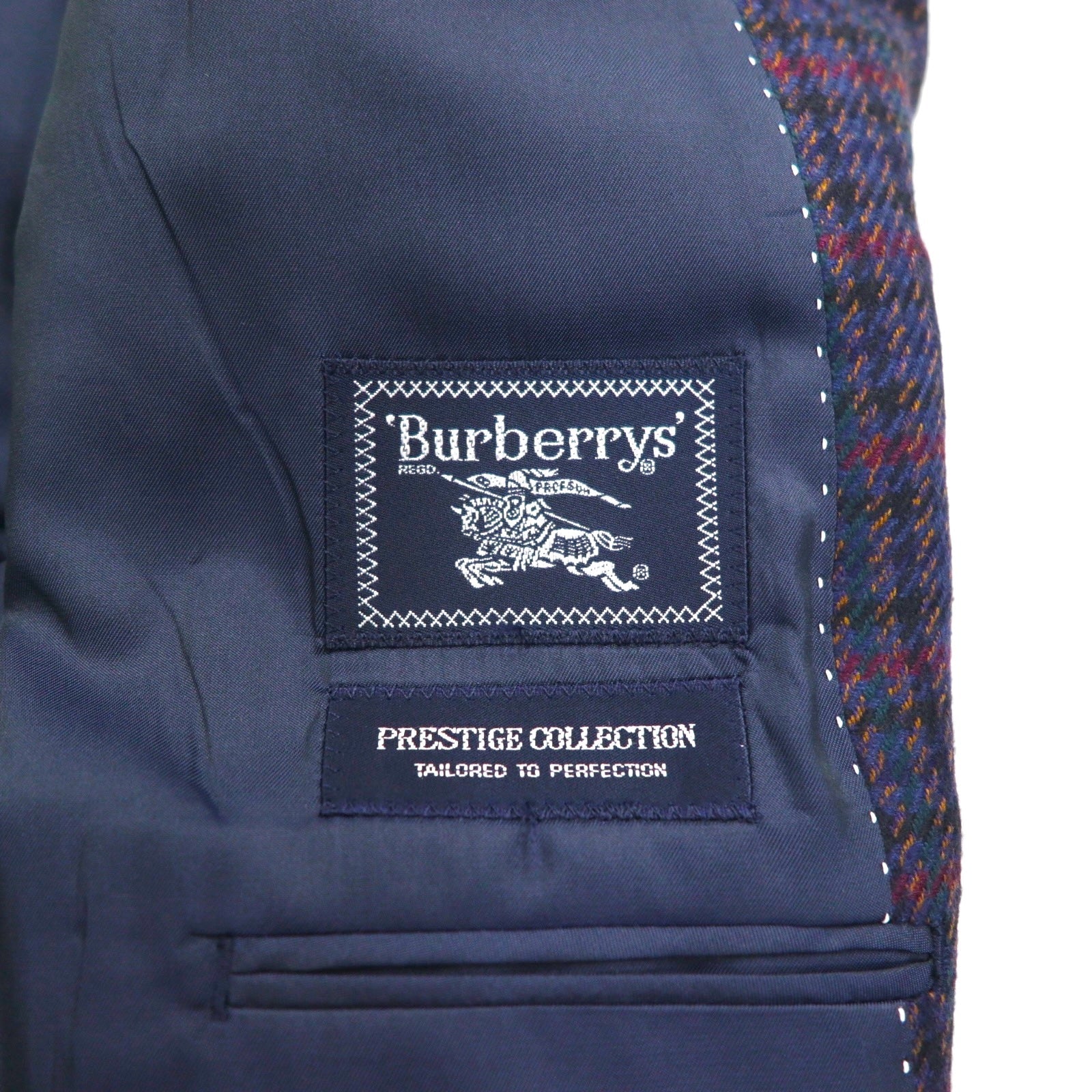 BURBERRY シルク混 テーラードジャケット M チェック PRESTIGE COLLECTION 日本製