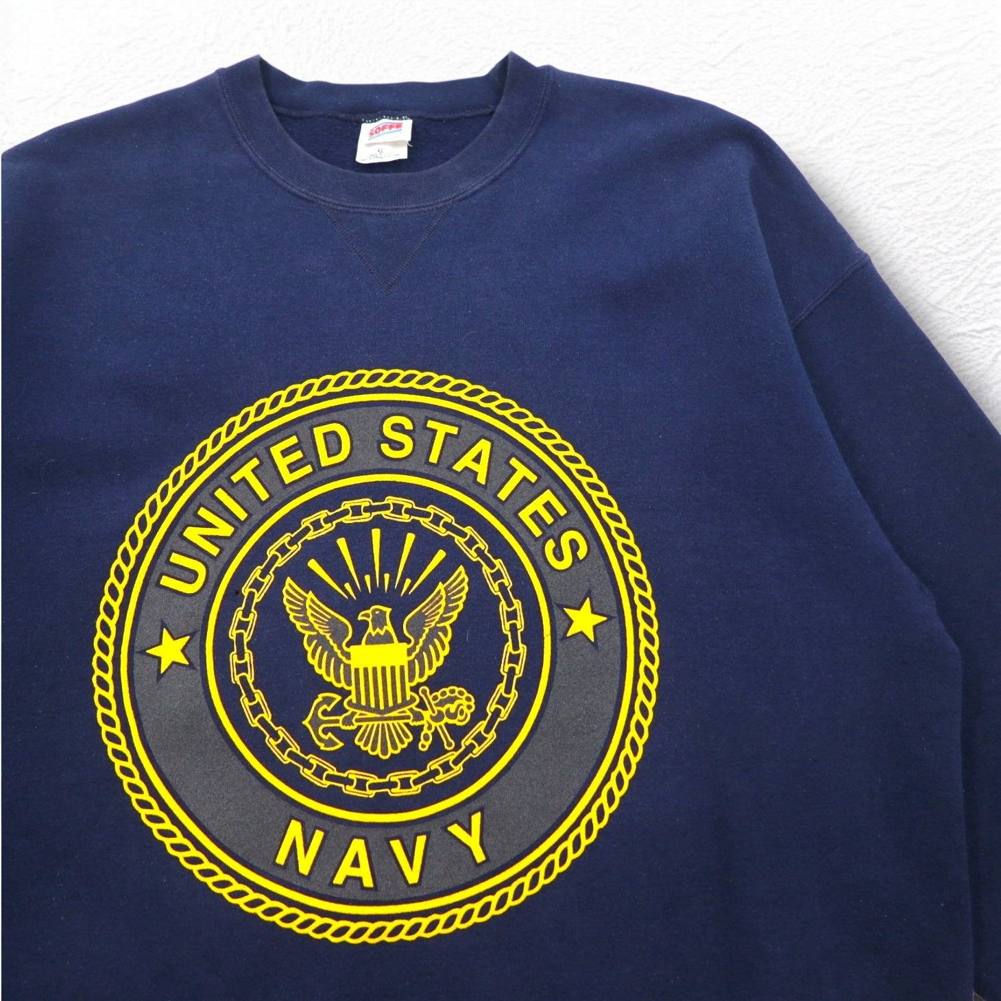 Vintage Anni '90 USA Made US NAVY Felpa SOFFE XL Navy Stampa su due lati Militare