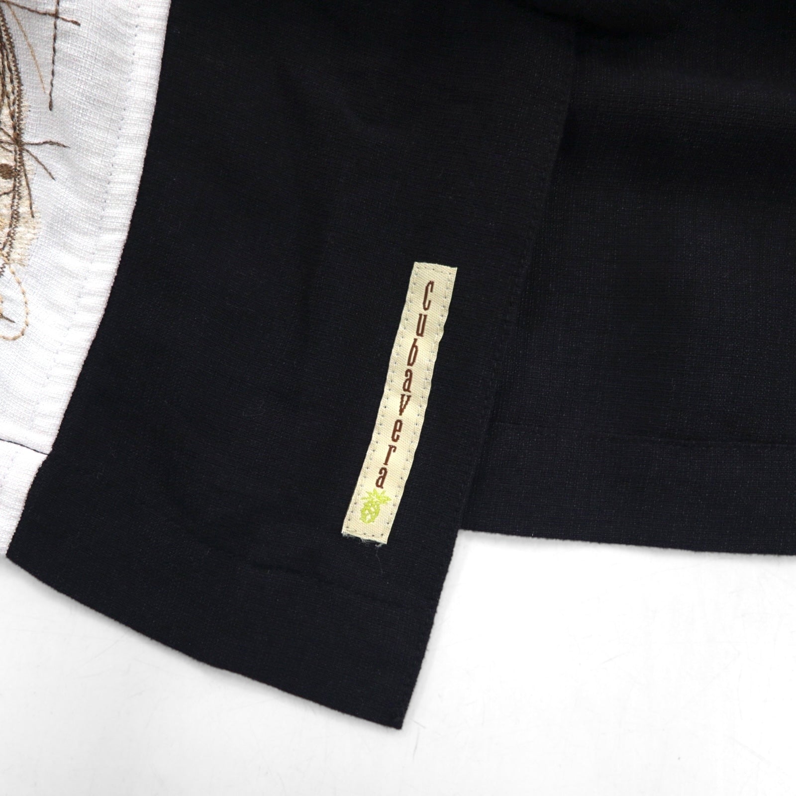 90年代 Cubavera オープンカラー キューバシャツ XL ブラック レーヨン ボックス ラインデザイン 開襟 HERITAGE FIT 刺子 刺繍