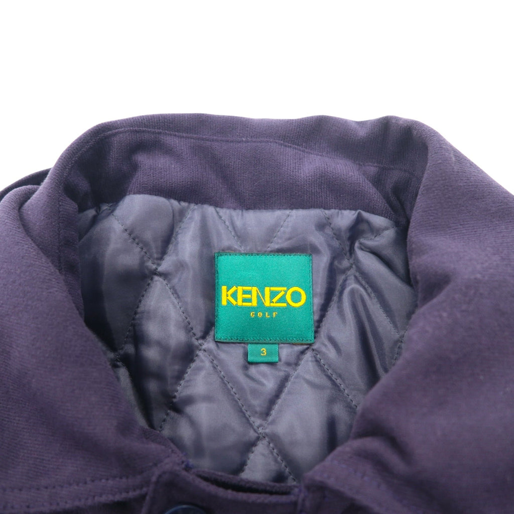 KENZO GOLF 90年代 フーデッド ステンカラーコート オーバージャケット L パープル ポリエステル ロゴ刺繍