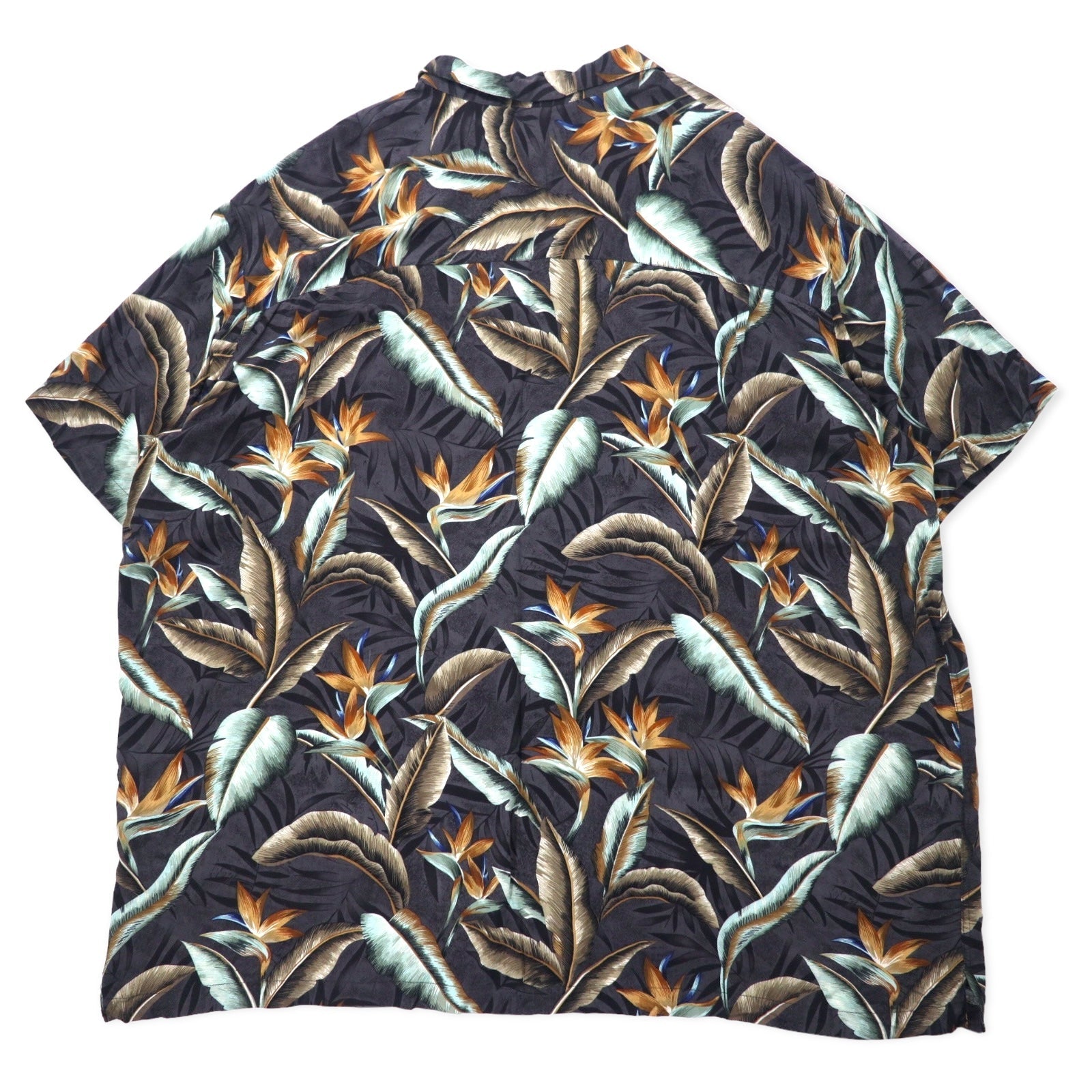 THE FOUNDRY SUPPLY CO. Camicia Aloha a collo aperto 4XLT Nera in rayon Fantasia botanical oversize