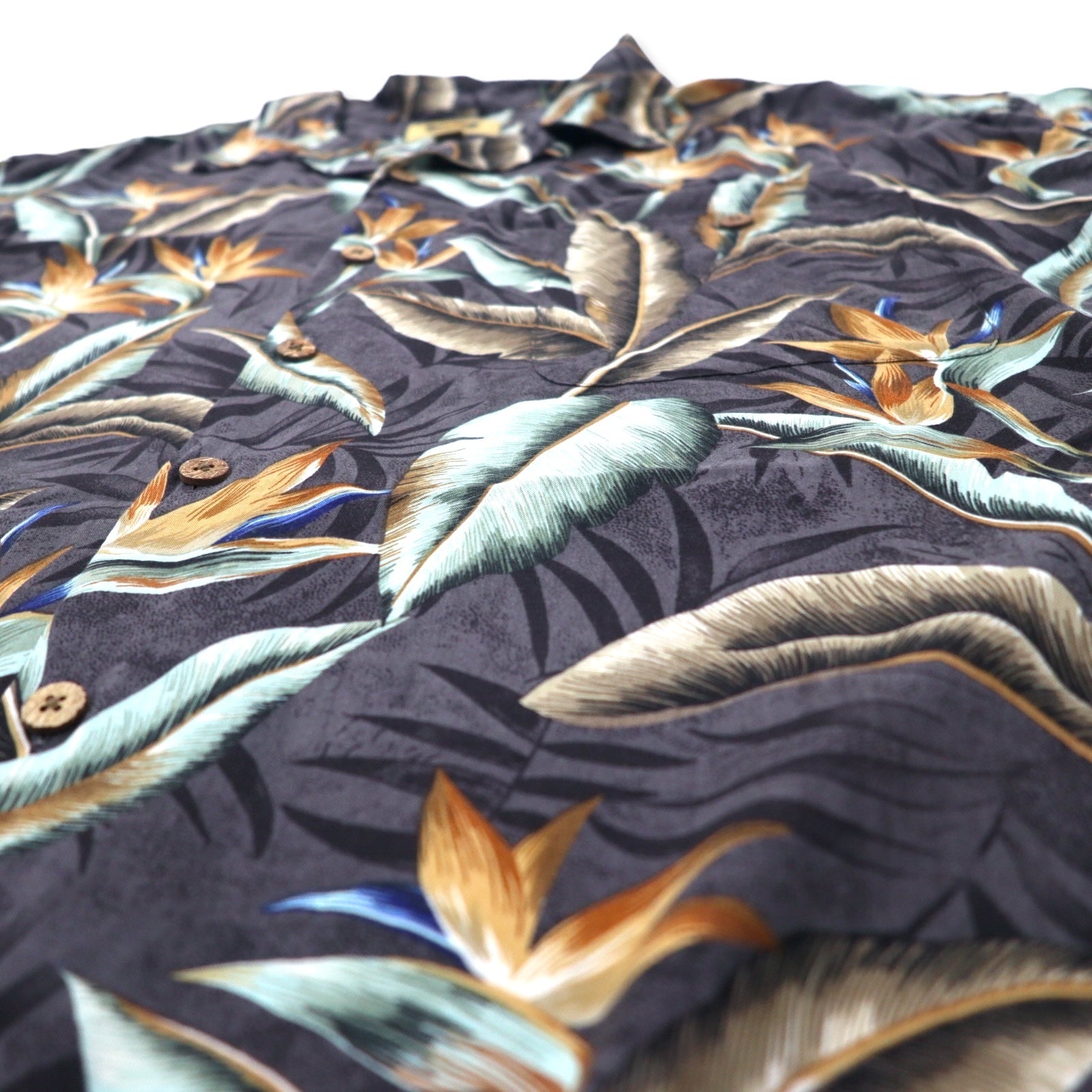 THE FOUNDRY SUPPLY CO. Camicia Aloha a collo aperto 4XLT Nera in rayon Fantasia botanical oversize