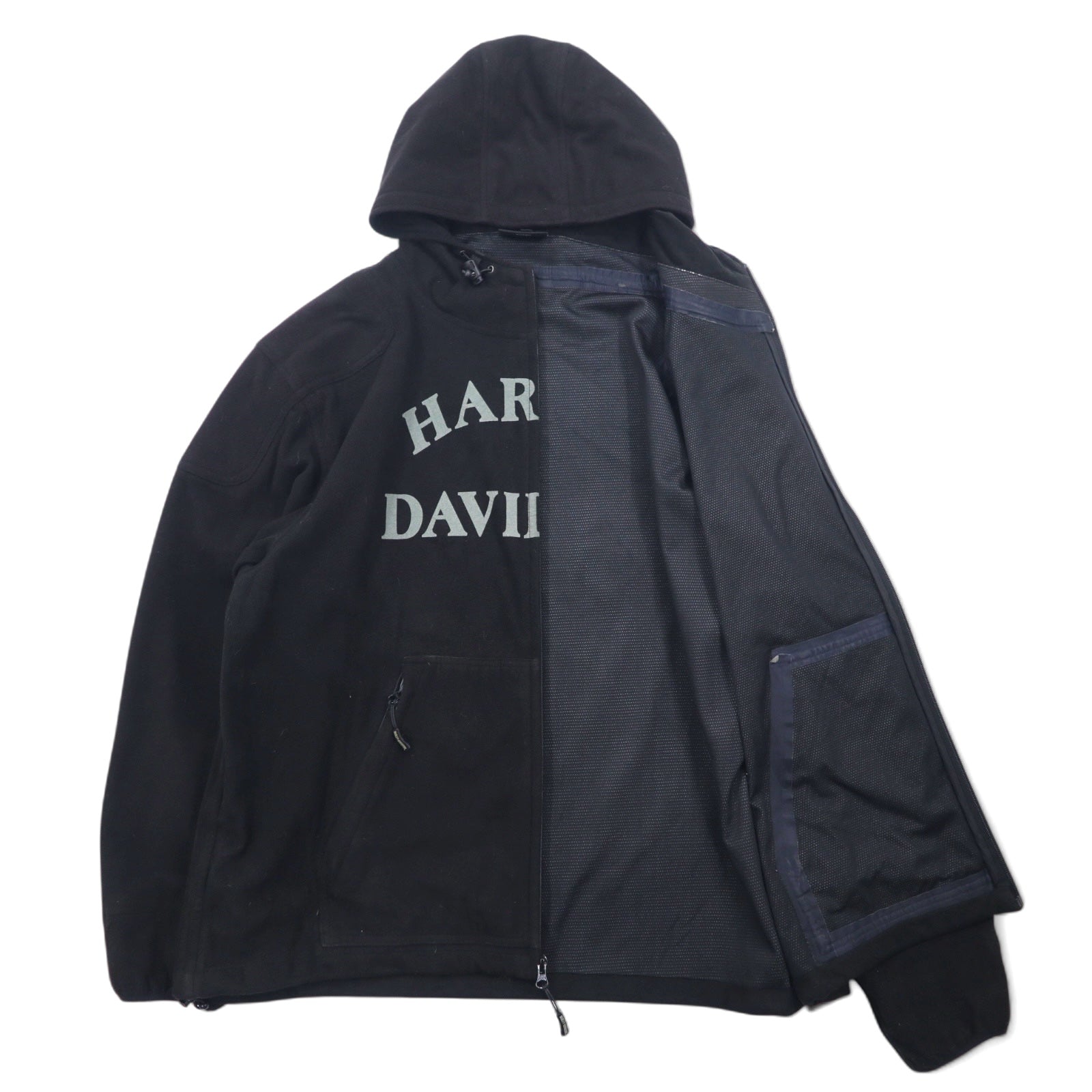 HARLEY DAVIDSON Giacca in pile con cappuccio XL Nera Poliestere Stampa teschio Catarifrangente