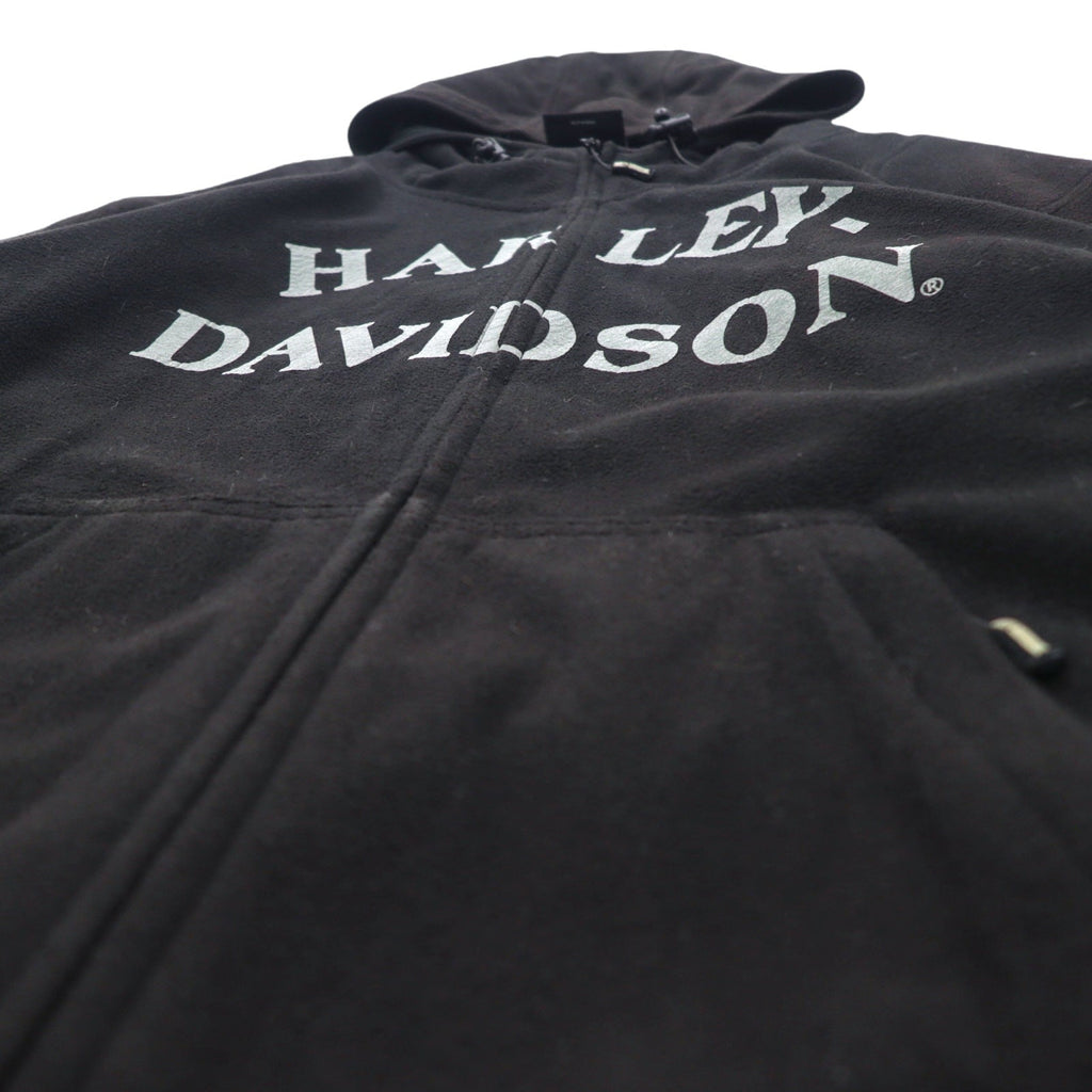 HARLEY DAVIDSON フリースジャケット パーカー XL ブラック ポリエステル スカル プリント リフレクター