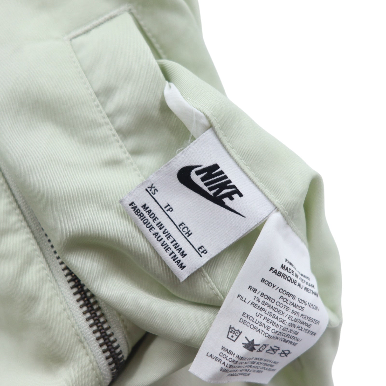 NIKE Sportswear Essential Reversibile MA-1 Giacca Varsity Bomber Giubbotto Aviatore XS Bianco Verde Nylon Trapuntato FN3168-020