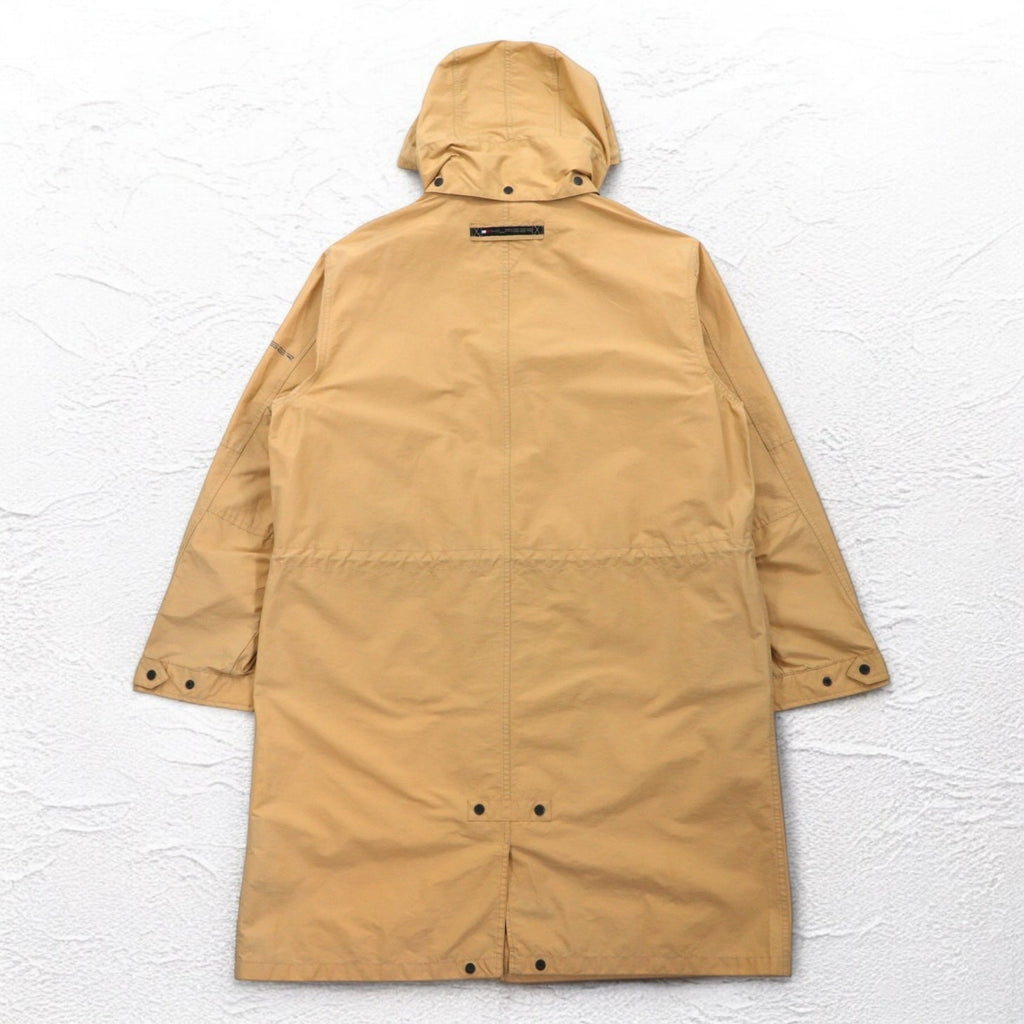 TOMMY HILFIGER anni 2000 Soprabito L Beige Nylon Impermeabile Doppia cerniera Coulisse Cappuccio staccabile