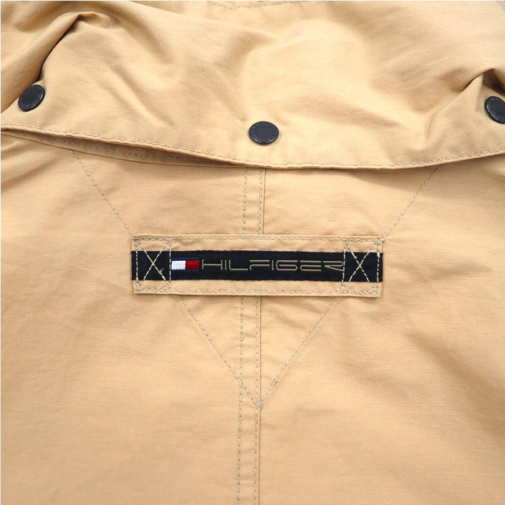 TOMMY HILFIGER anni 2000 Soprabito L Beige Nylon Impermeabile Doppia cerniera Coulisse Cappuccio staccabile