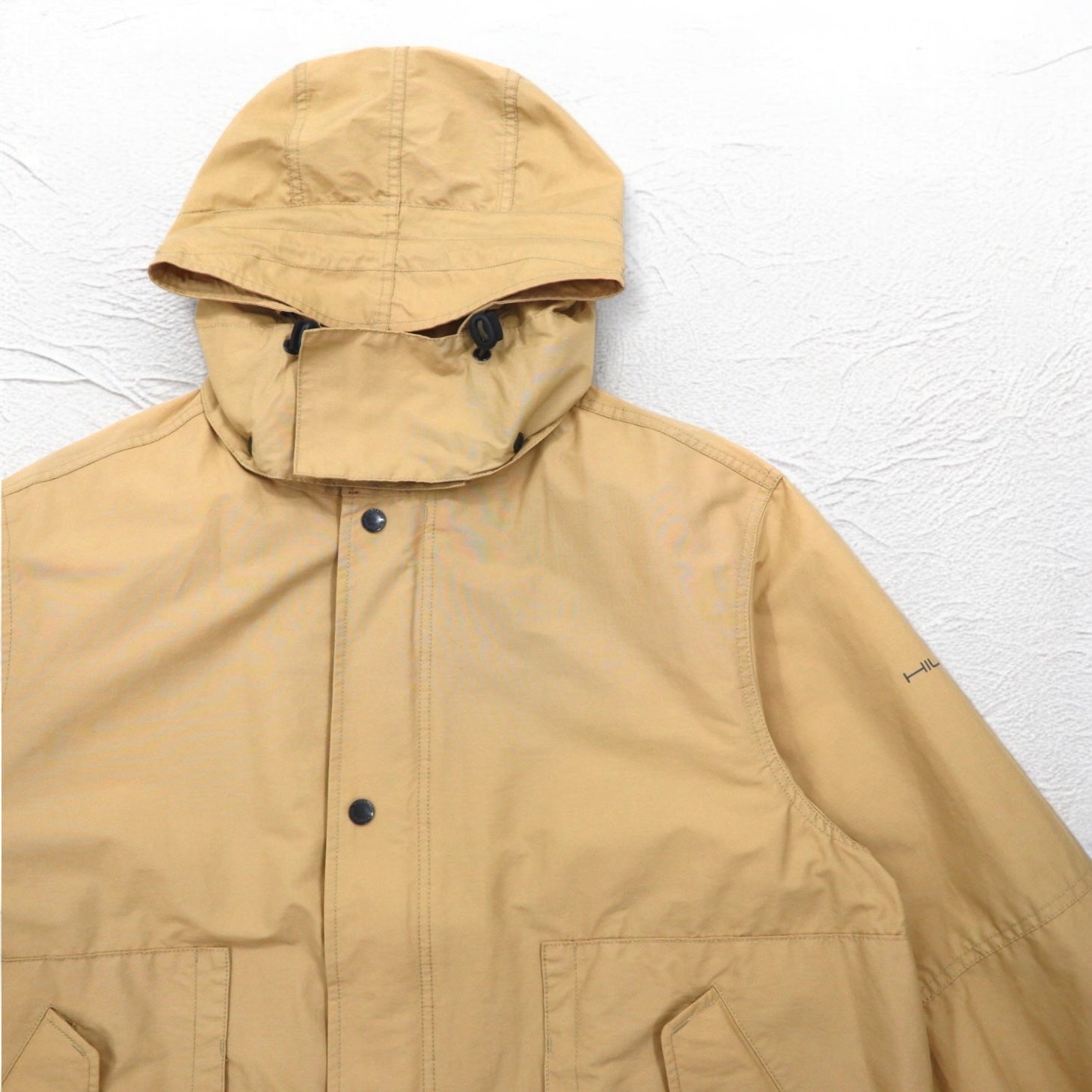 TOMMY HILFIGER anni 2000 Soprabito L Beige Nylon Impermeabile Doppia cerniera Coulisse Cappuccio staccabile