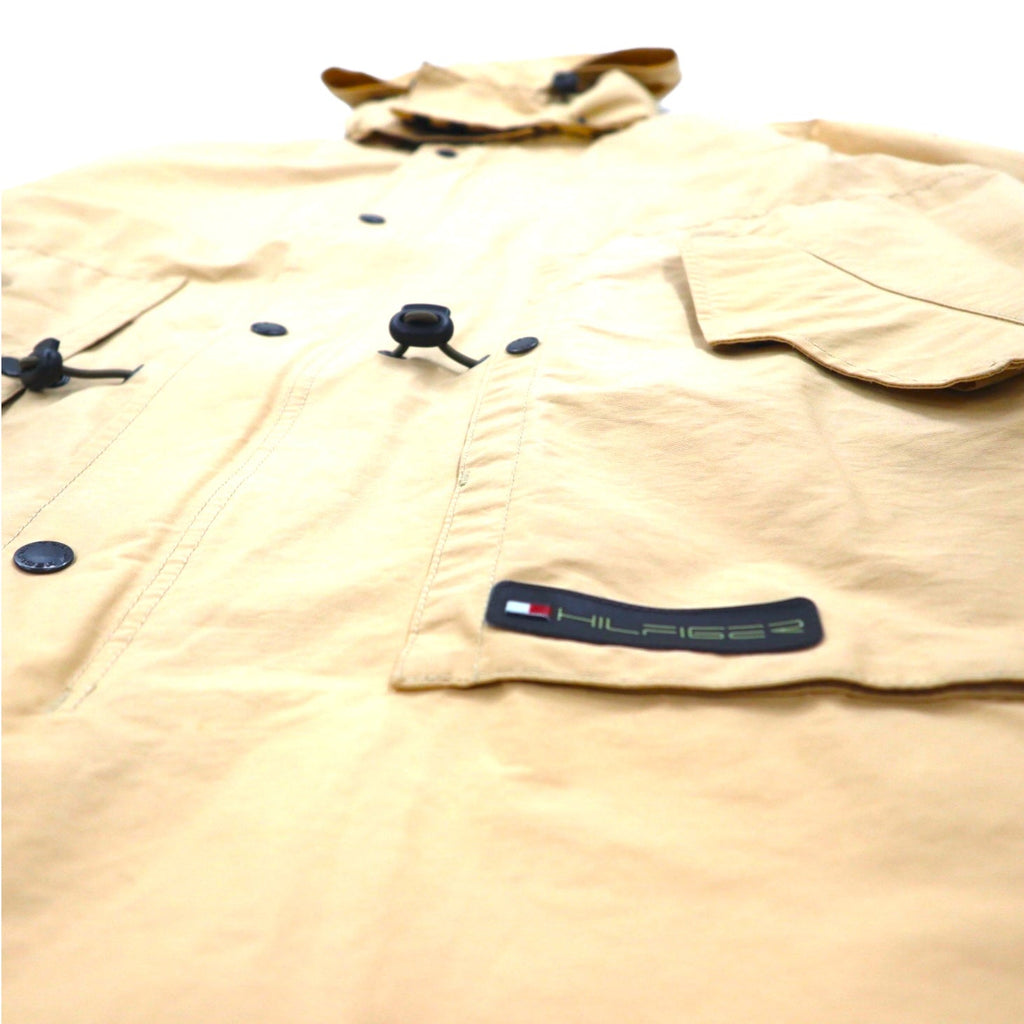 TOMMY HILFIGER anni 2000 Soprabito L Beige Nylon Impermeabile Doppia cerniera Coulisse Cappuccio staccabile