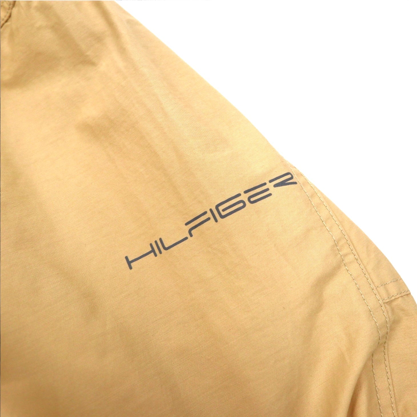 TOMMY HILFIGER anni 2000 Soprabito L Beige Nylon Impermeabile Doppia cerniera Coulisse Cappuccio staccabile