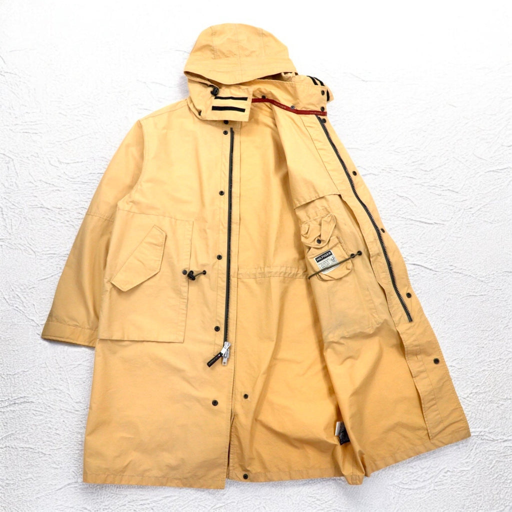 TOMMY HILFIGER anni 2000 Soprabito L Beige Nylon Impermeabile Doppia cerniera Coulisse Cappuccio staccabile