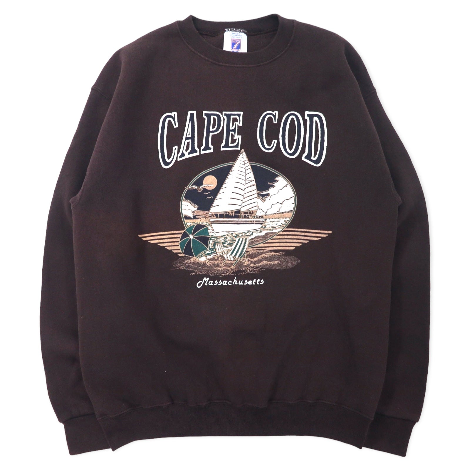 LOGO 7 USA Made Anni '90 Stampa Felpa M Marrone Cotone Interno Felpato CAPE COD