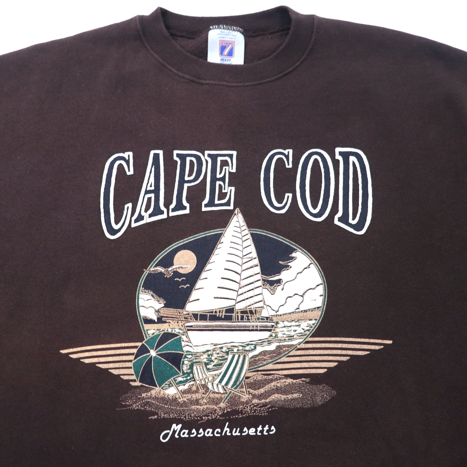 LOGO 7 USA Made Anni '90 Stampa Felpa M Marrone Cotone Interno Felpato CAPE COD