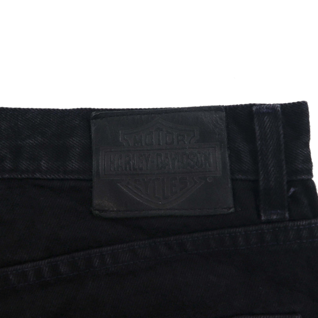 HARLEY DAVIDSON 00年代 ブラック デニムパンツ L レザーパッチ ジッパーフライ メキシコ製