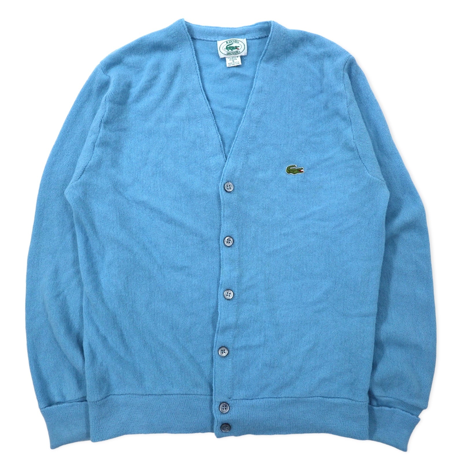 IZOD LACOSTE made in USA anni '80 cardigan in maglia acrilica blu taglia S con logo ricamato