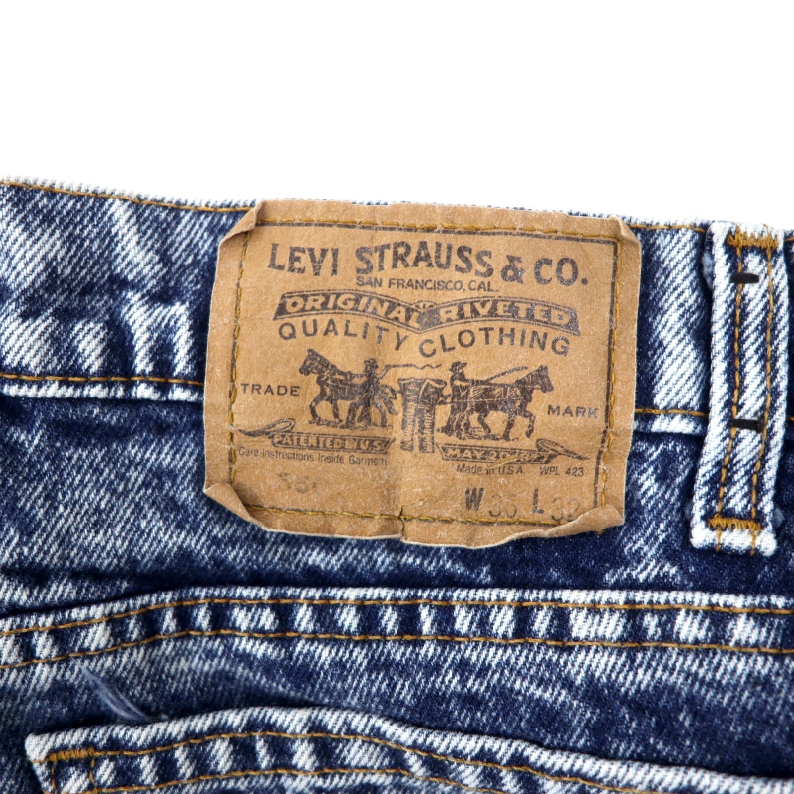 Levi's USA 80s Orange Tab Chemical Wash Jeans Affusolati 36 Blu Cotone Chiusura a zip 40550-0209