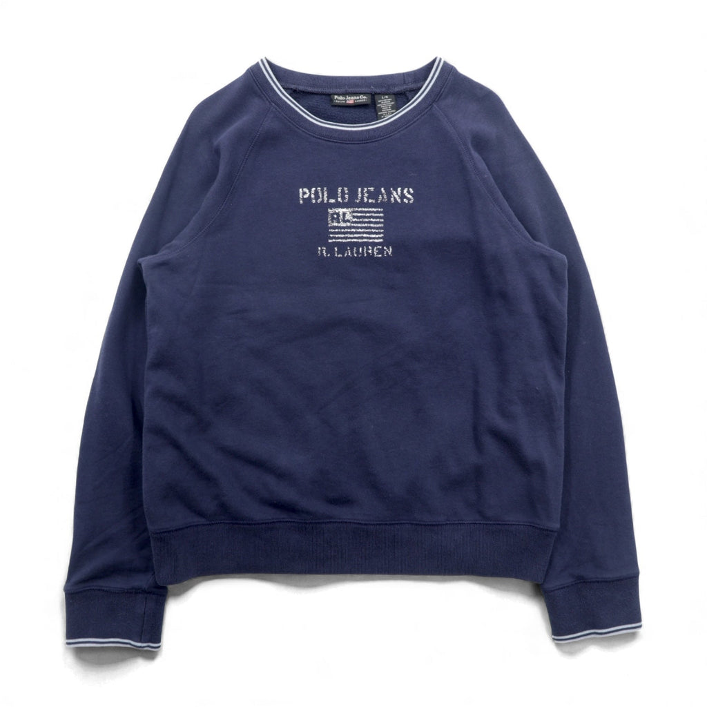 Polo Jeans RALPH LAUREN 90年代 リブライン スウェット トレーナー L ネイビー 裏起毛 星条旗