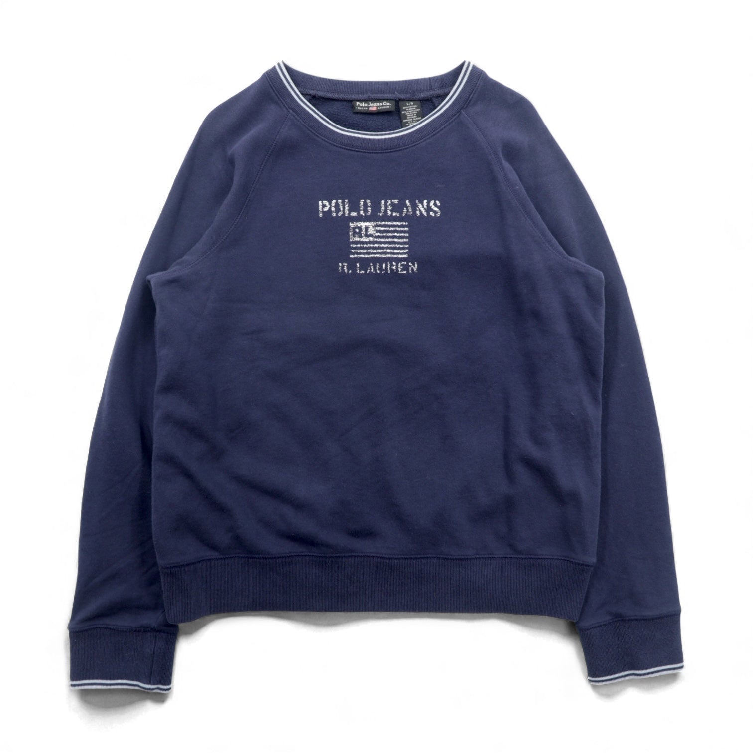 Polo Jeans RALPH LAUREN 90年代 リブライン スウェット トレーナー L ネイビー 裏起毛 星条旗