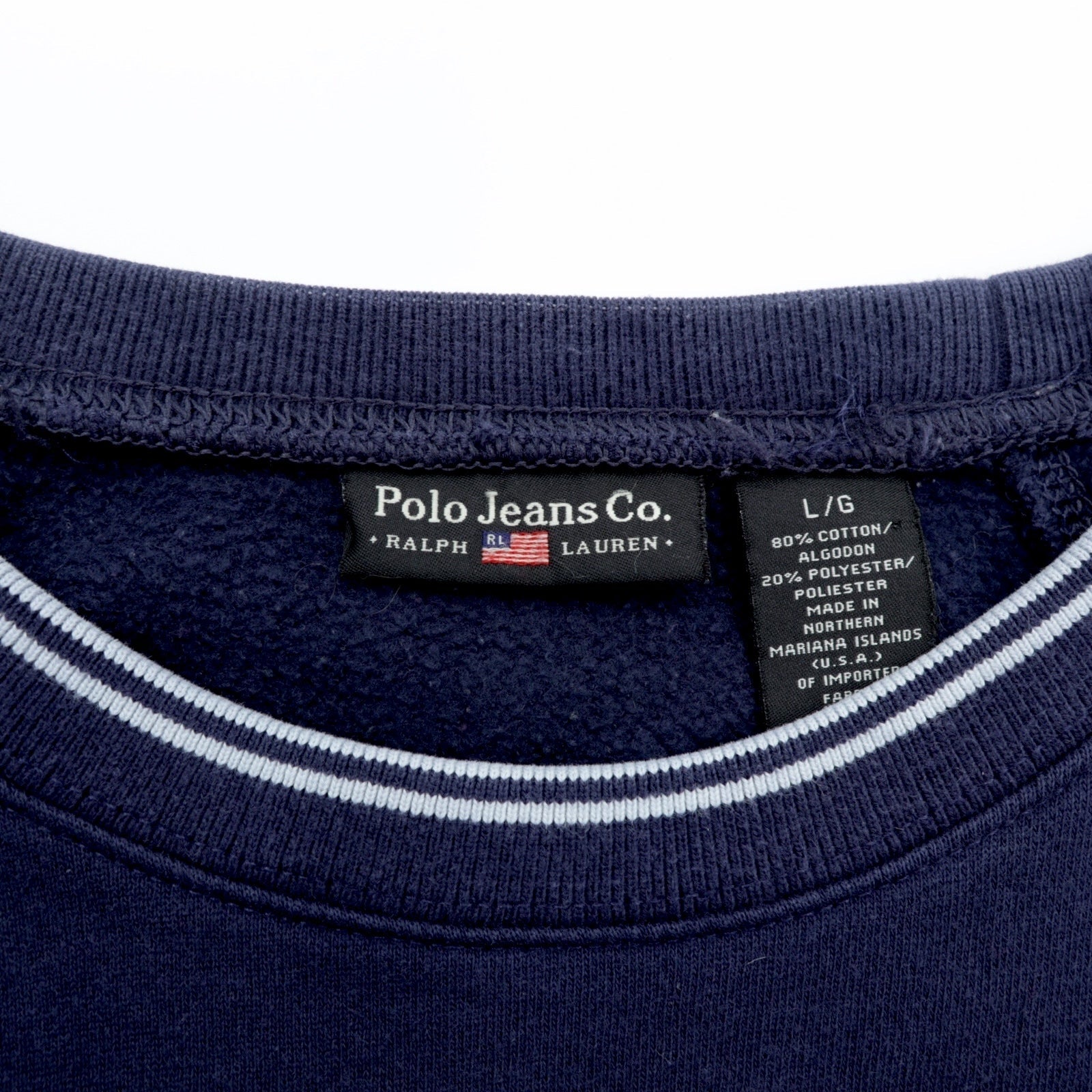 Polo Jeans RALPH LAUREN 90年代 リブライン スウェット トレーナー L ネイビー 裏起毛 星条旗