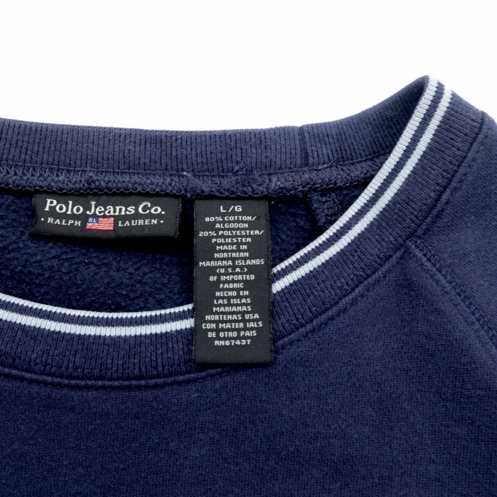 Polo Jeans RALPH LAUREN 90年代 リブライン スウェット トレーナー L ネイビー 裏起毛 星条旗