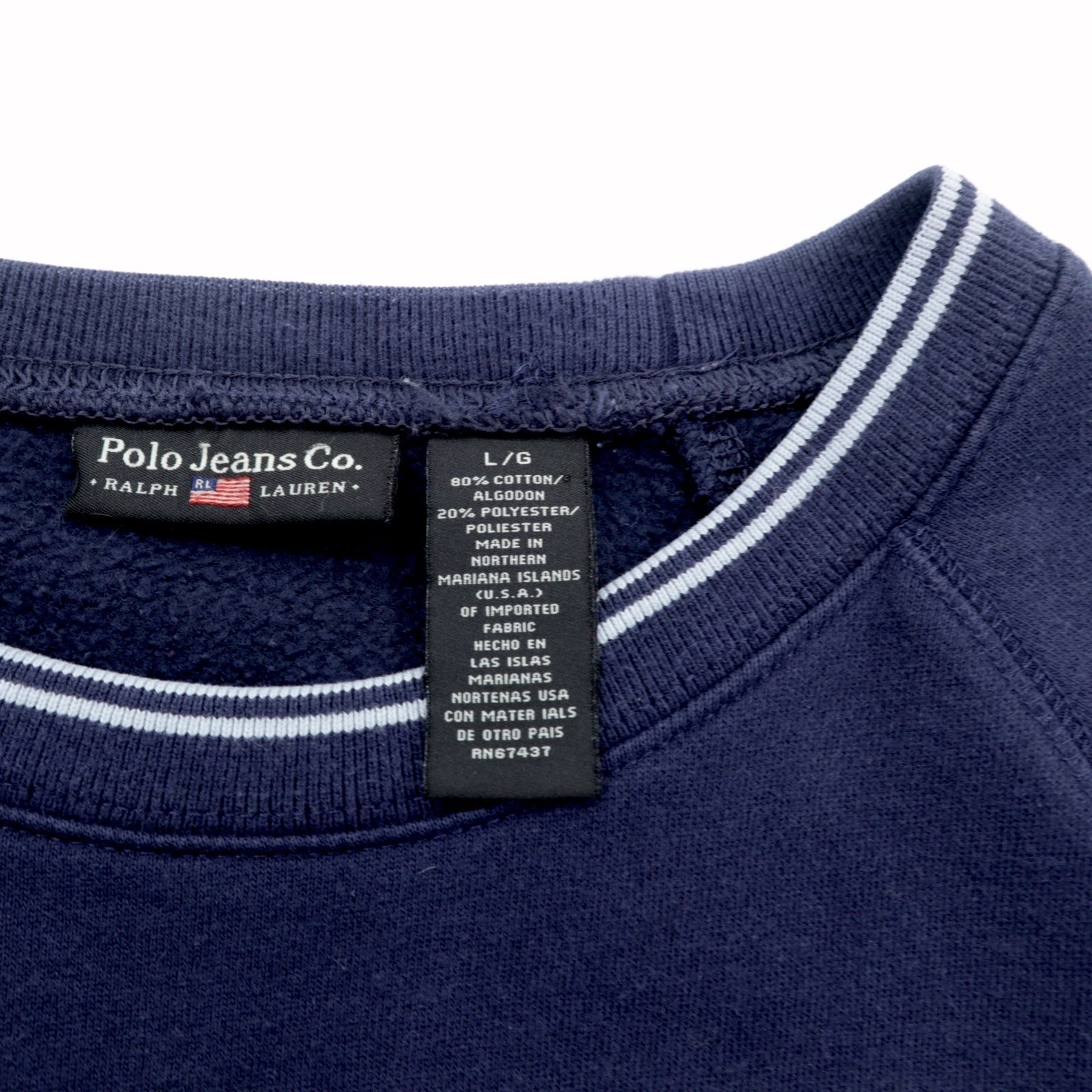 Polo Jeans RALPH LAUREN 90年代 リブライン スウェット トレーナー L ネイビー 裏起毛 星条旗