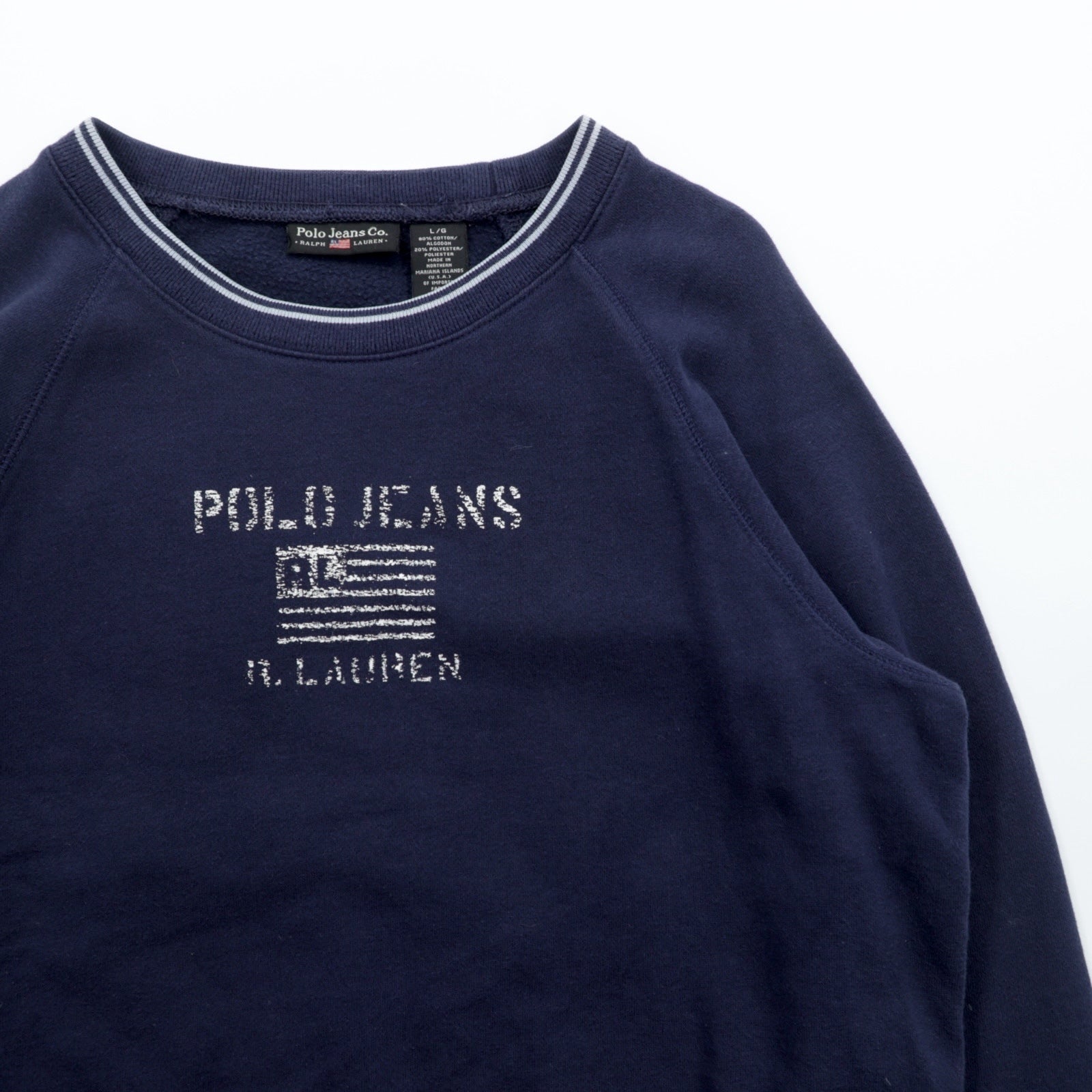 Polo Jeans RALPH LAUREN 90年代 リブライン スウェット トレーナー L ネイビー 裏起毛 星条旗