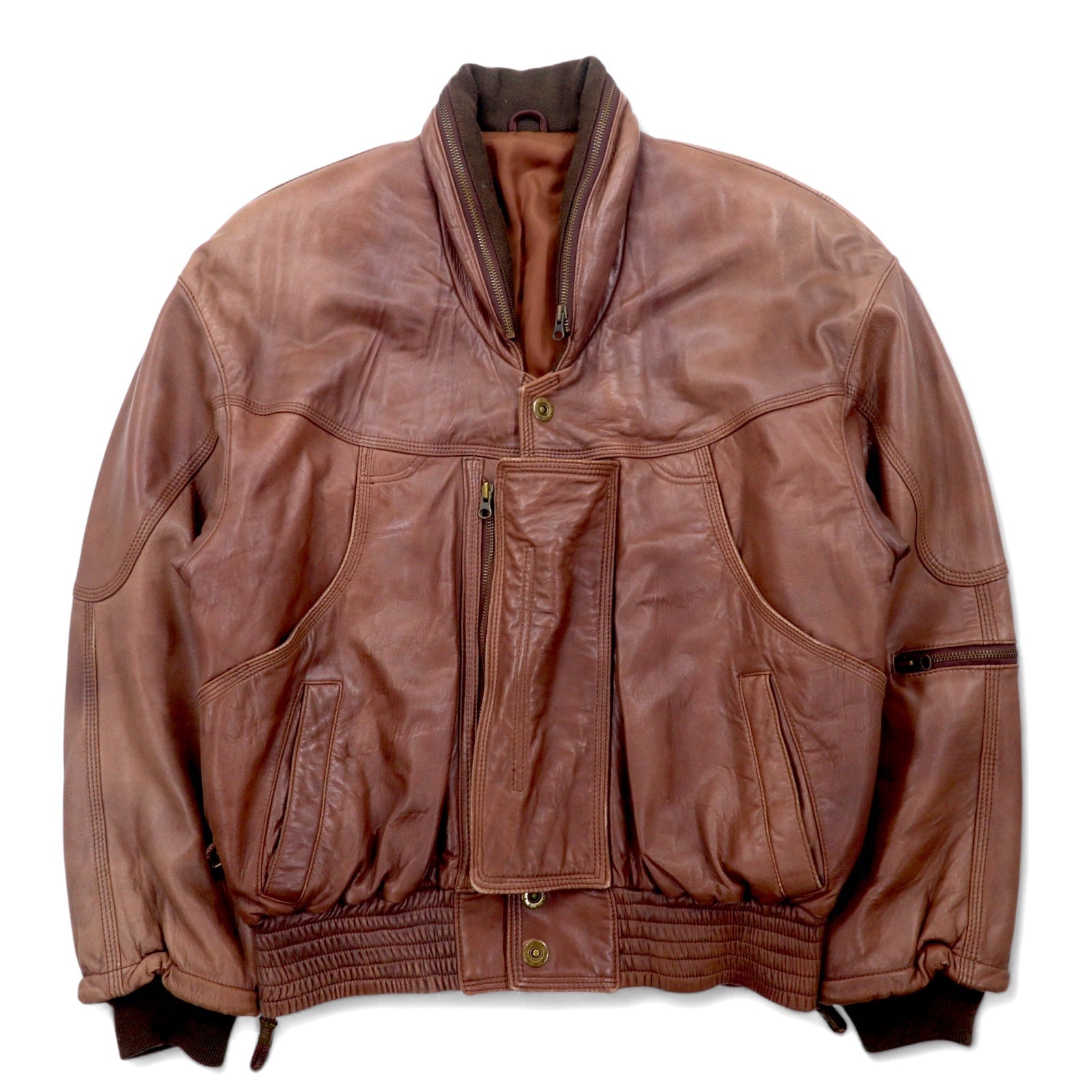 Bomber Jacket in Pelle di Agnello anni '90, Giacca Volo, L, Marrone, Vera Pelle di Agnello, Cappuccio Ripiegabile