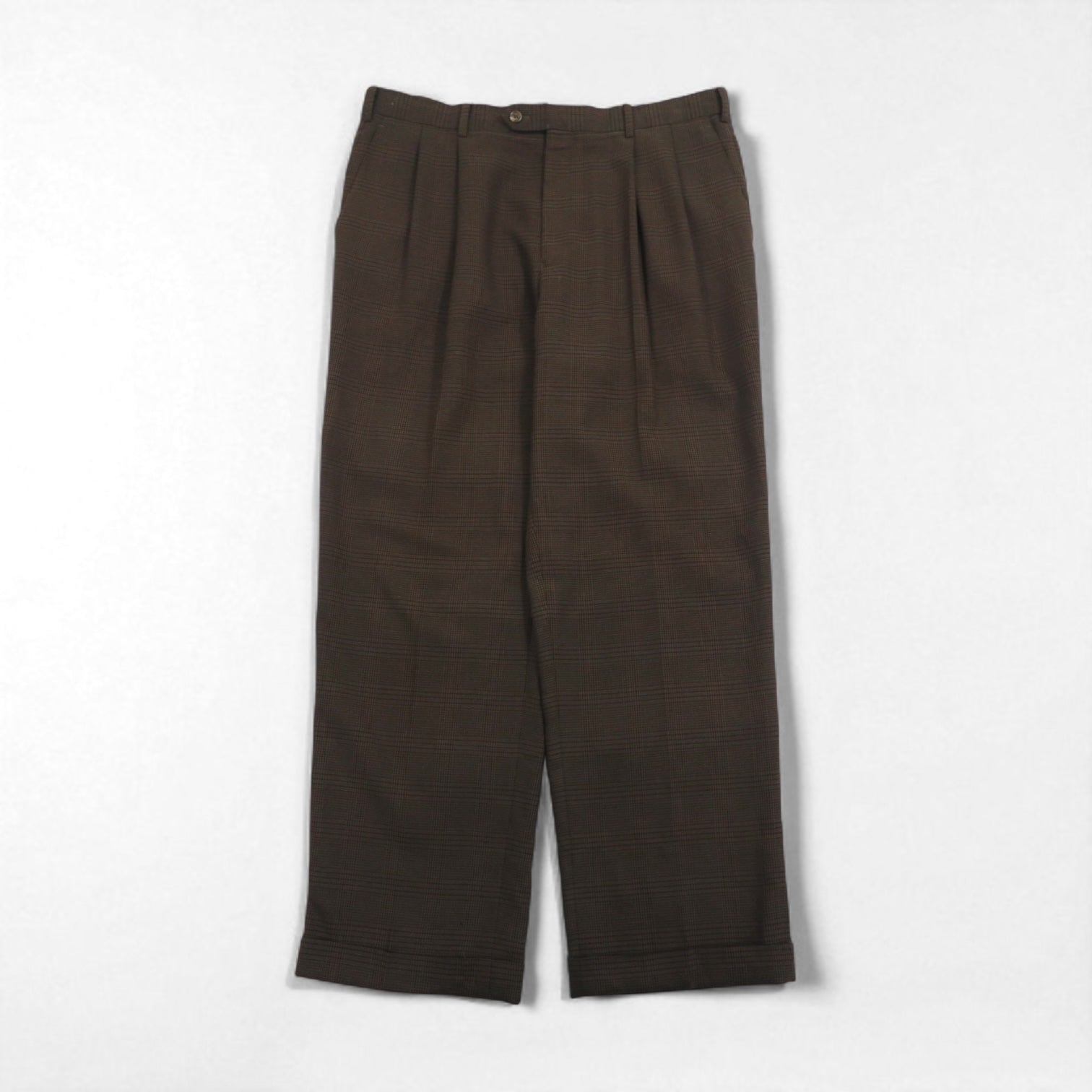 RALPH LAUREN anni '90 pantalone con pinces gamba larga L marrone a quadri poliestere