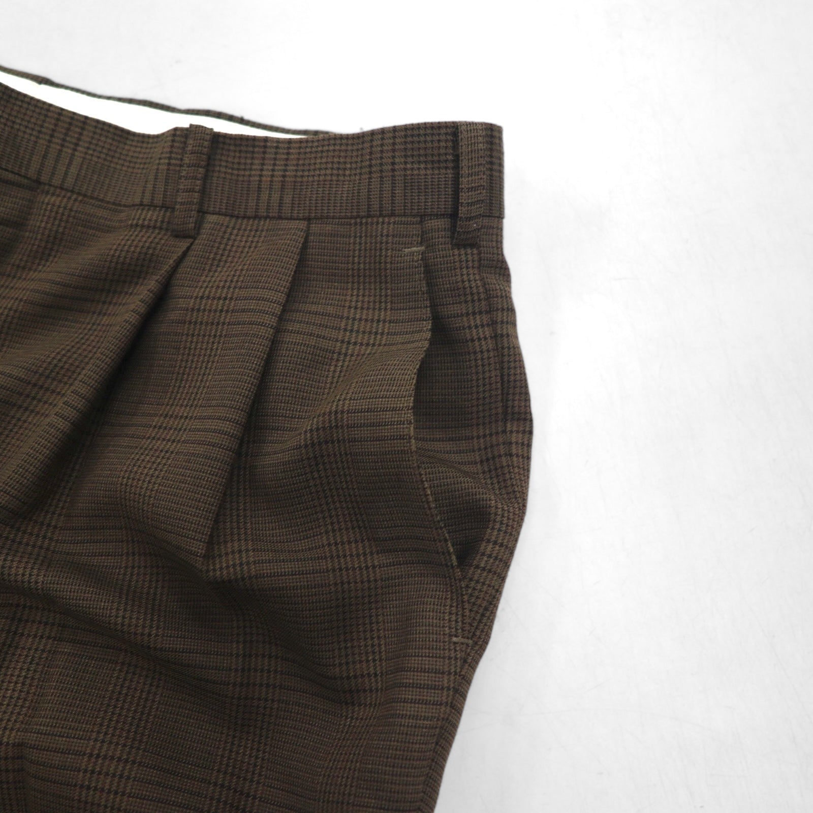 RALPH LAUREN anni '90 pantalone con pinces gamba larga L marrone a quadri poliestere