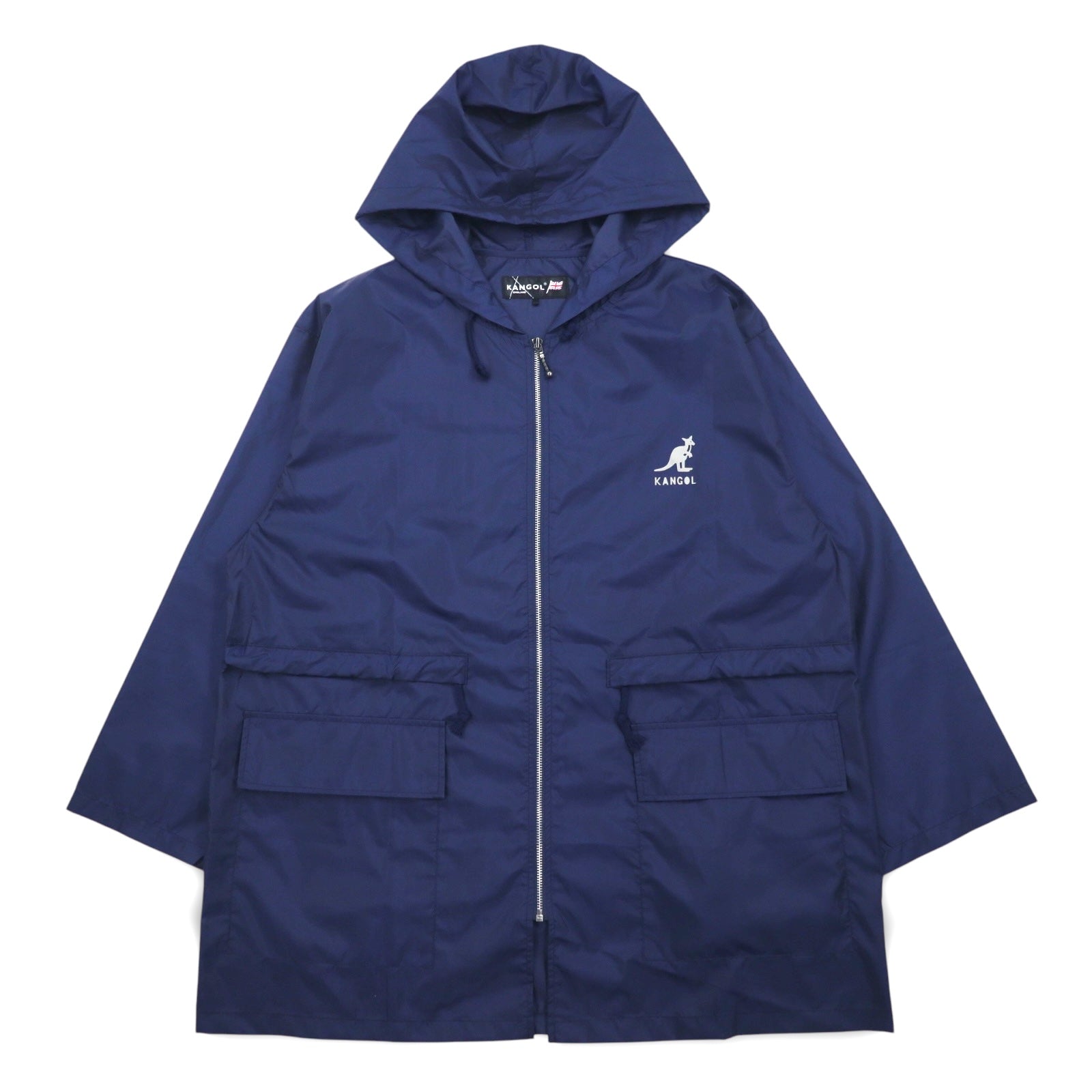 KANGOL レインジャケット FREE ネイビー ナイロン 撥水 バックロゴプリント ドローコード 日本製