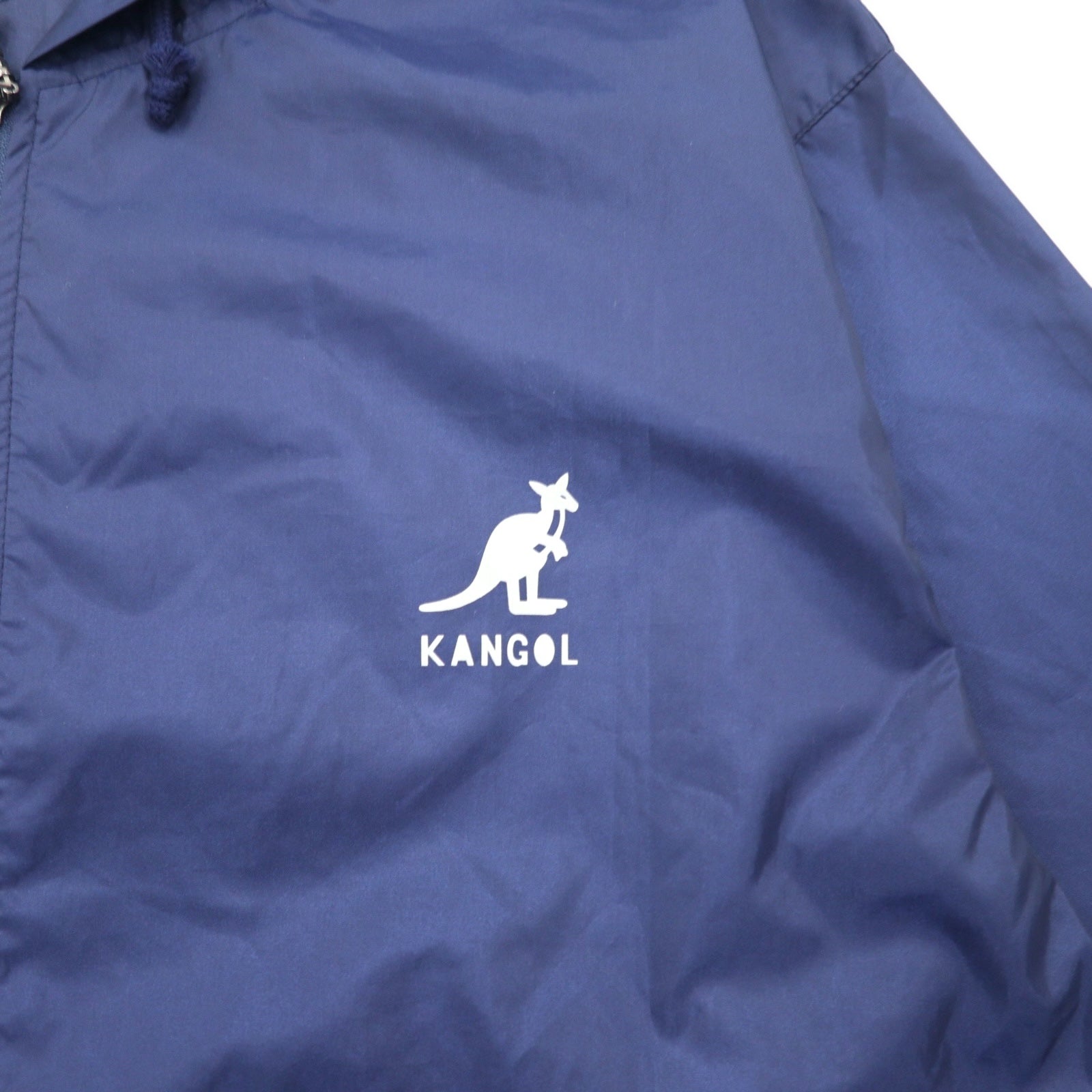 KANGOL レインジャケット FREE ネイビー ナイロン 撥水 バックロゴプリント ドローコード 日本製