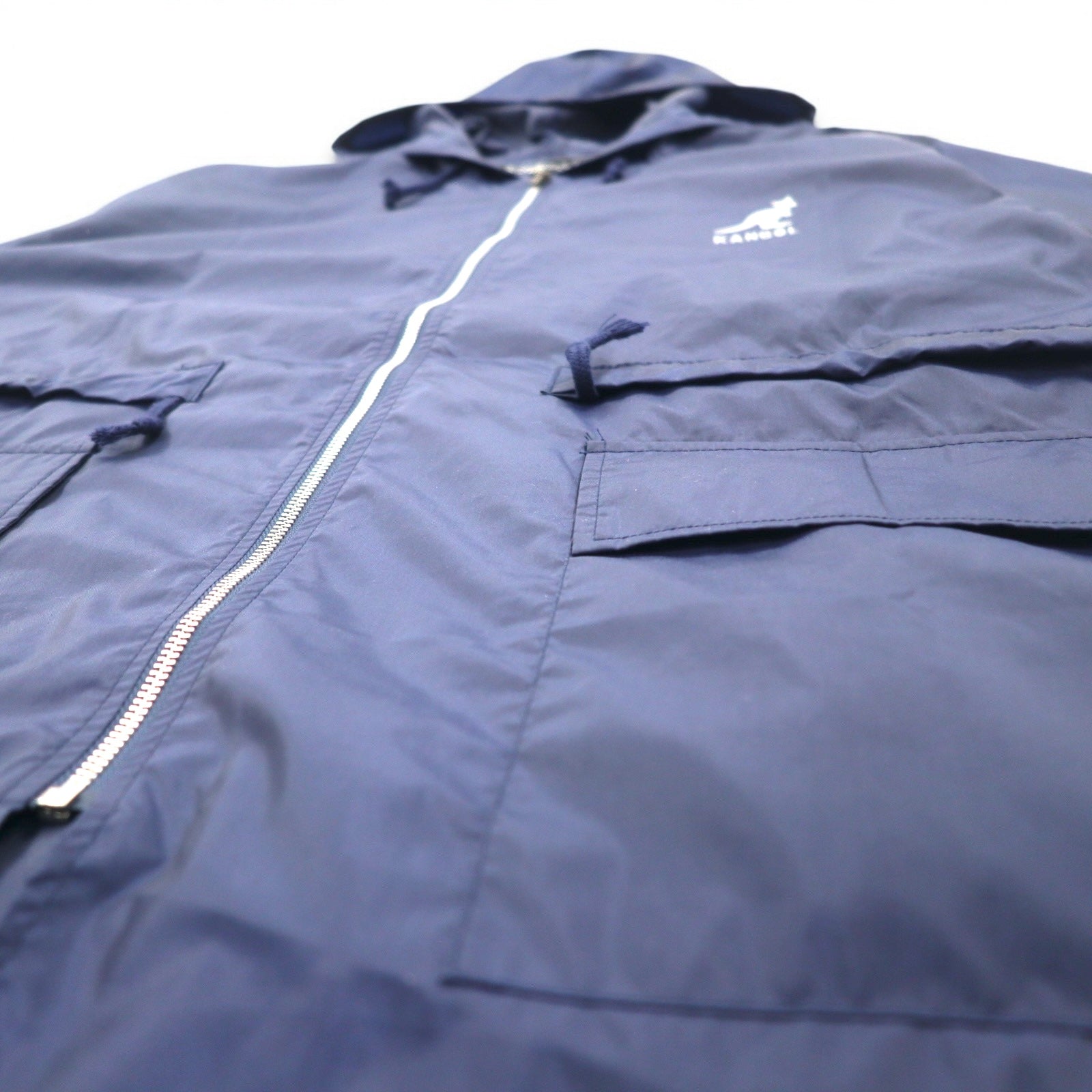 KANGOL レインジャケット FREE ネイビー ナイロン 撥水 バックロゴプリント ドローコード 日本製