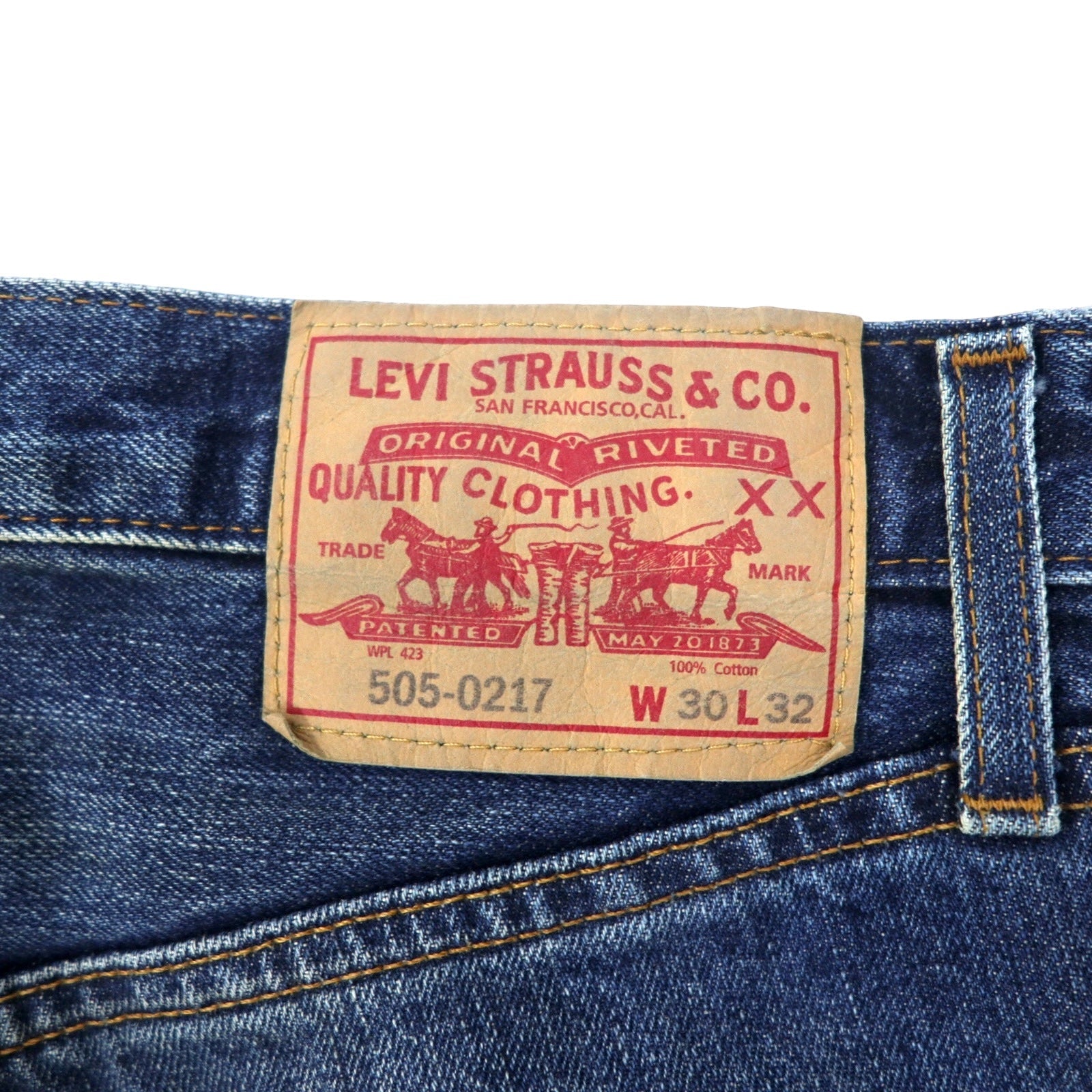 LEVI'S VINTAGE CLOTHING (LVC) Jeans in denim con cimosa 1967 Big E, taglia 30, blu, cotone, 42TALON 505-0217, Made in Turchia
