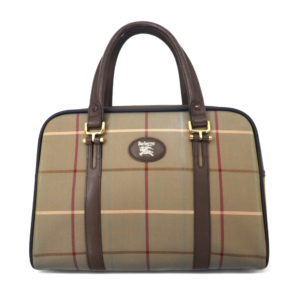 Burberrys Borsa a mano vintage beige a quadri finestra iridescente nylon tela pelle