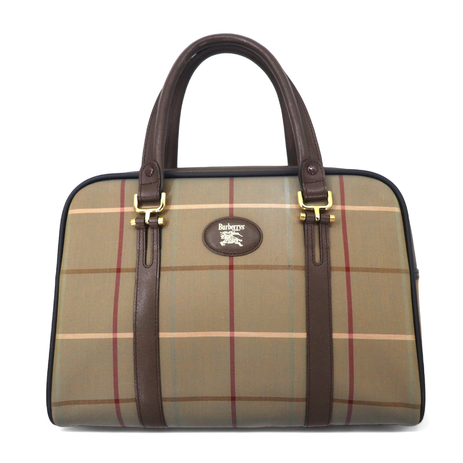 Burberrys Borsa a mano vintage beige a quadri finestra iridescente nylon tela pelle