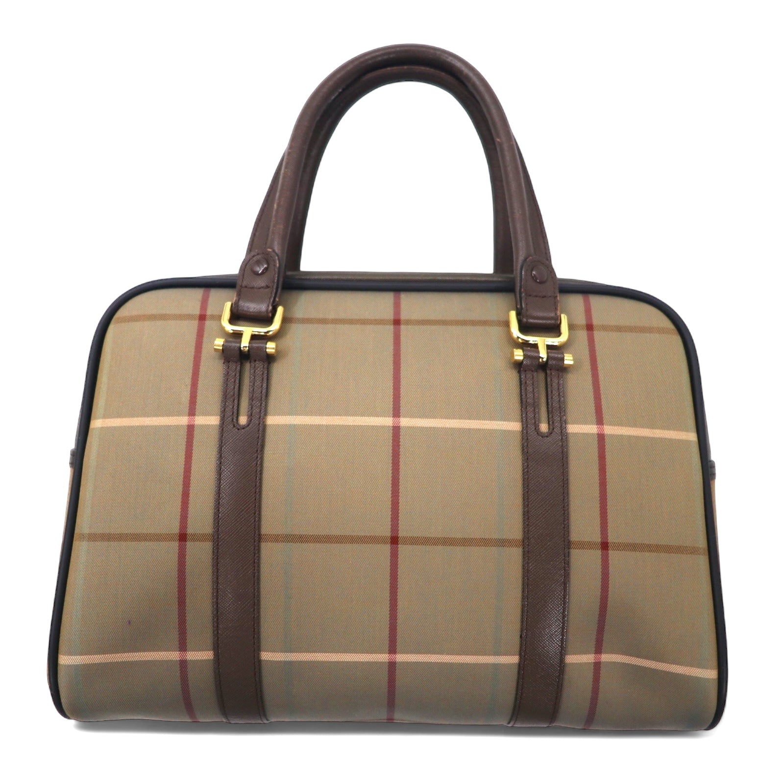Burberrys Borsa a mano vintage beige a quadri finestra iridescente nylon tela pelle